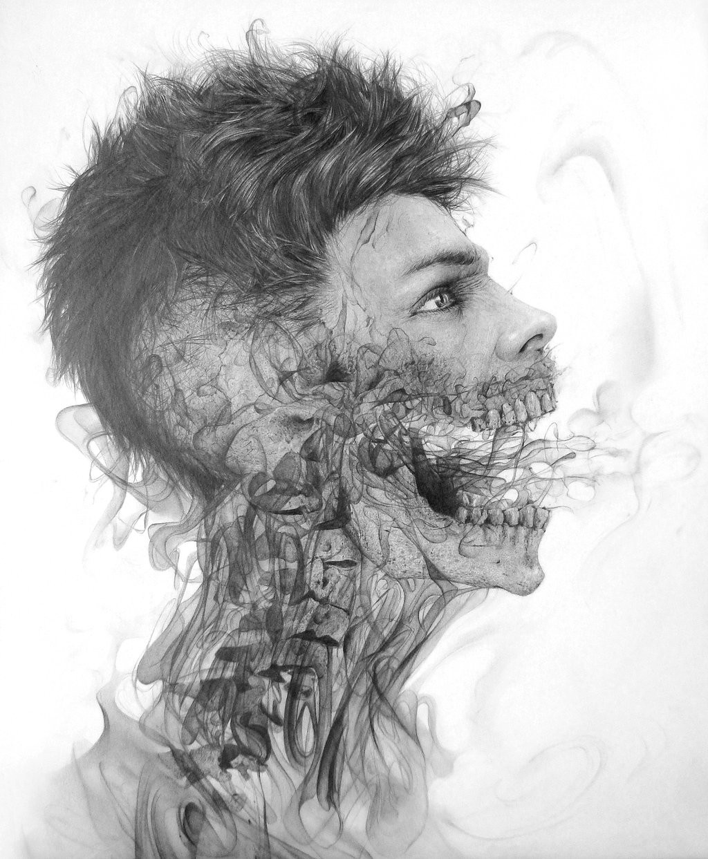 Pencil drawing of a man's head dissolving into smoke HD Wallpaper