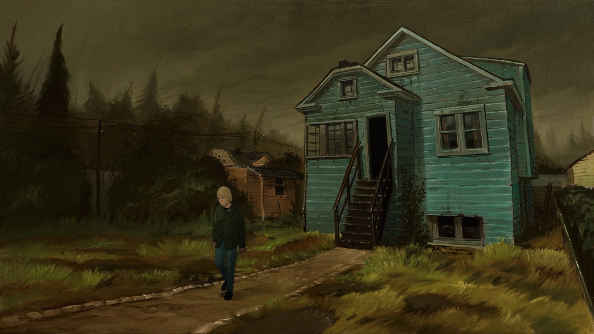 Kurt Cobain from Montage of Heck walking near a house HD Wallpaper