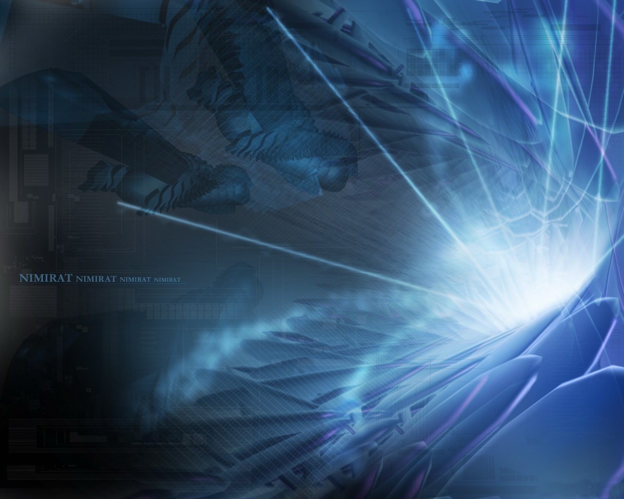 Abstract blue and purple digital art with light streaks HD Wallpaper