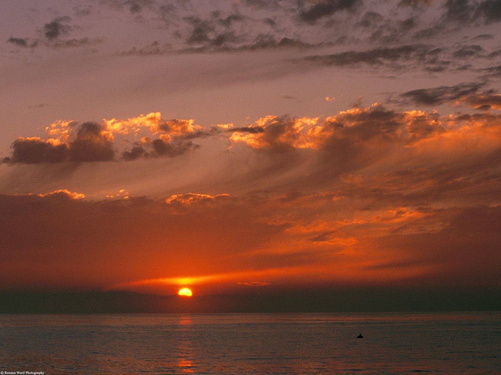 Sunset over the ocean with clouds HD Wallpaper