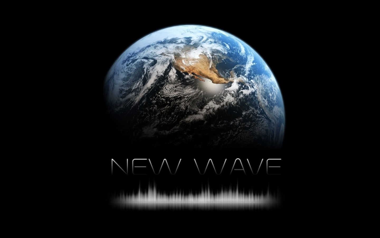 Earth with "NEW WAVE" text and sound wave HD Wallpaper
