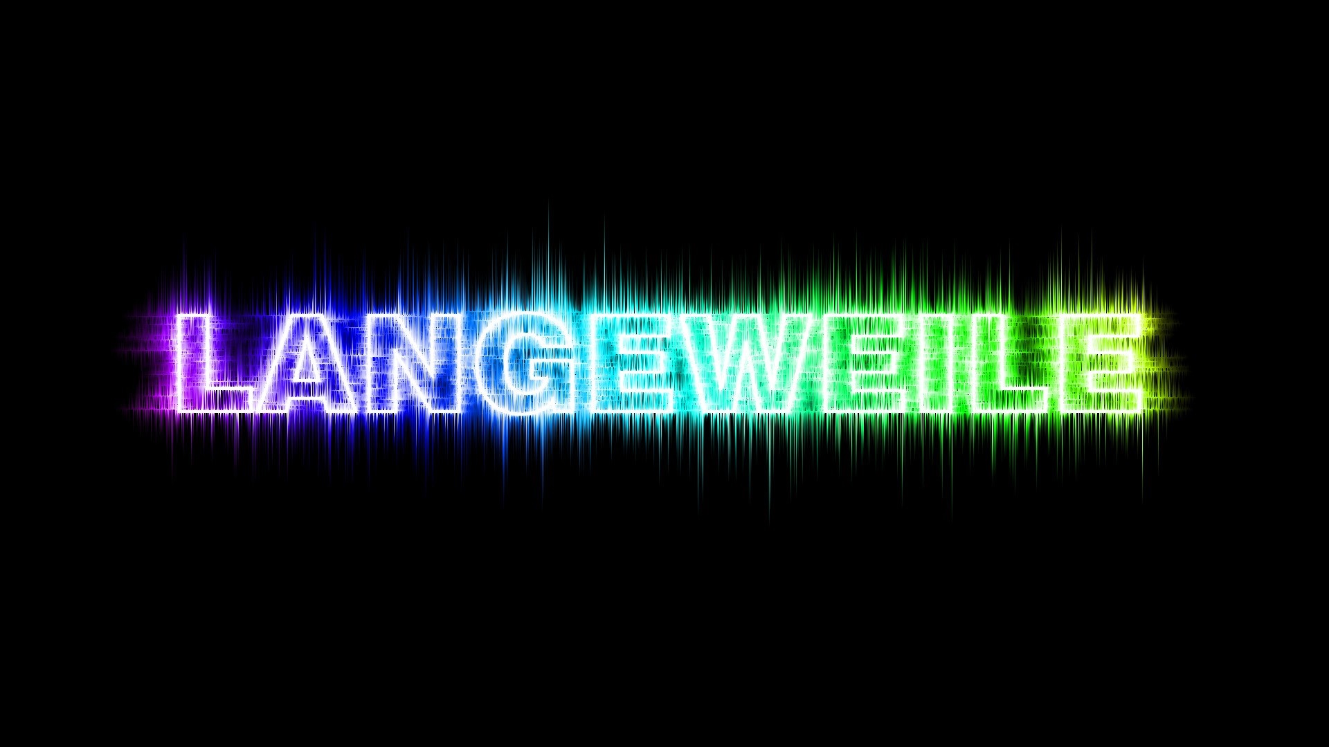 LANGEWEILE text with colorful neon effect on black background HD Wallpaper