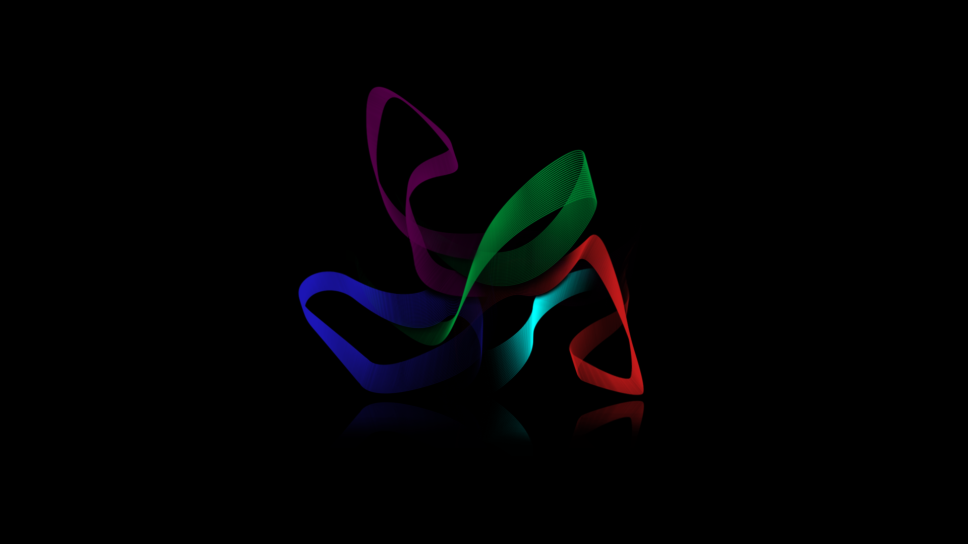 Abstract colorful ribbons on black background with reflection HD Wallpaper