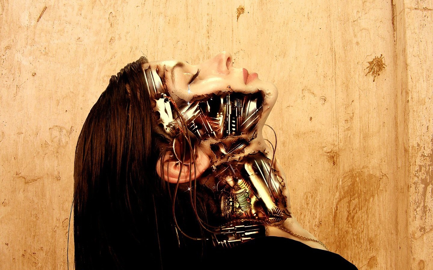 Cyborg woman with exposed mechanical parts HD Wallpaper
