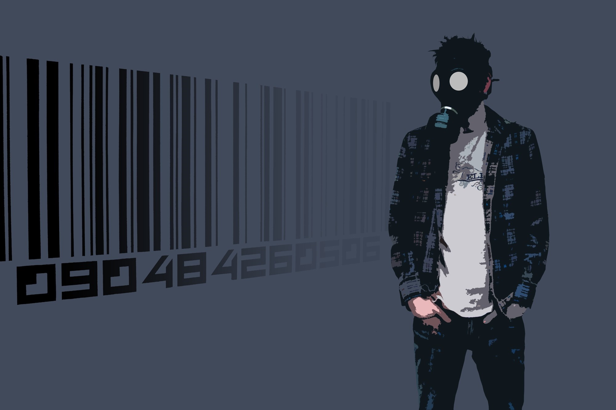 Man in gas mask and barcode HD Wallpaper