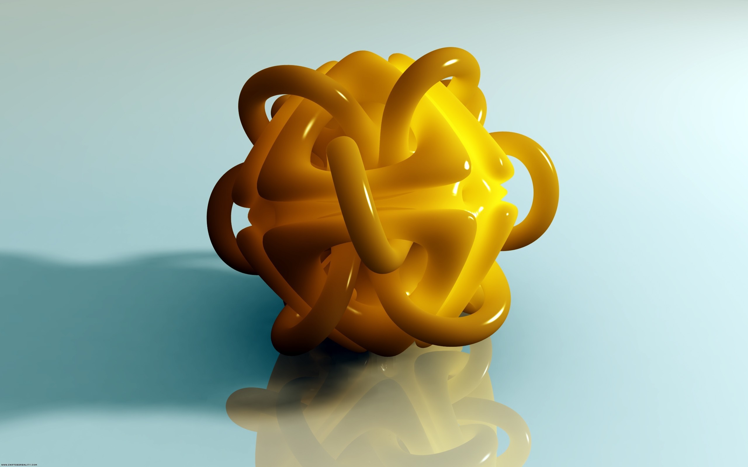 Abstract yellow geometric sculpture on a blue background HD Wallpaper