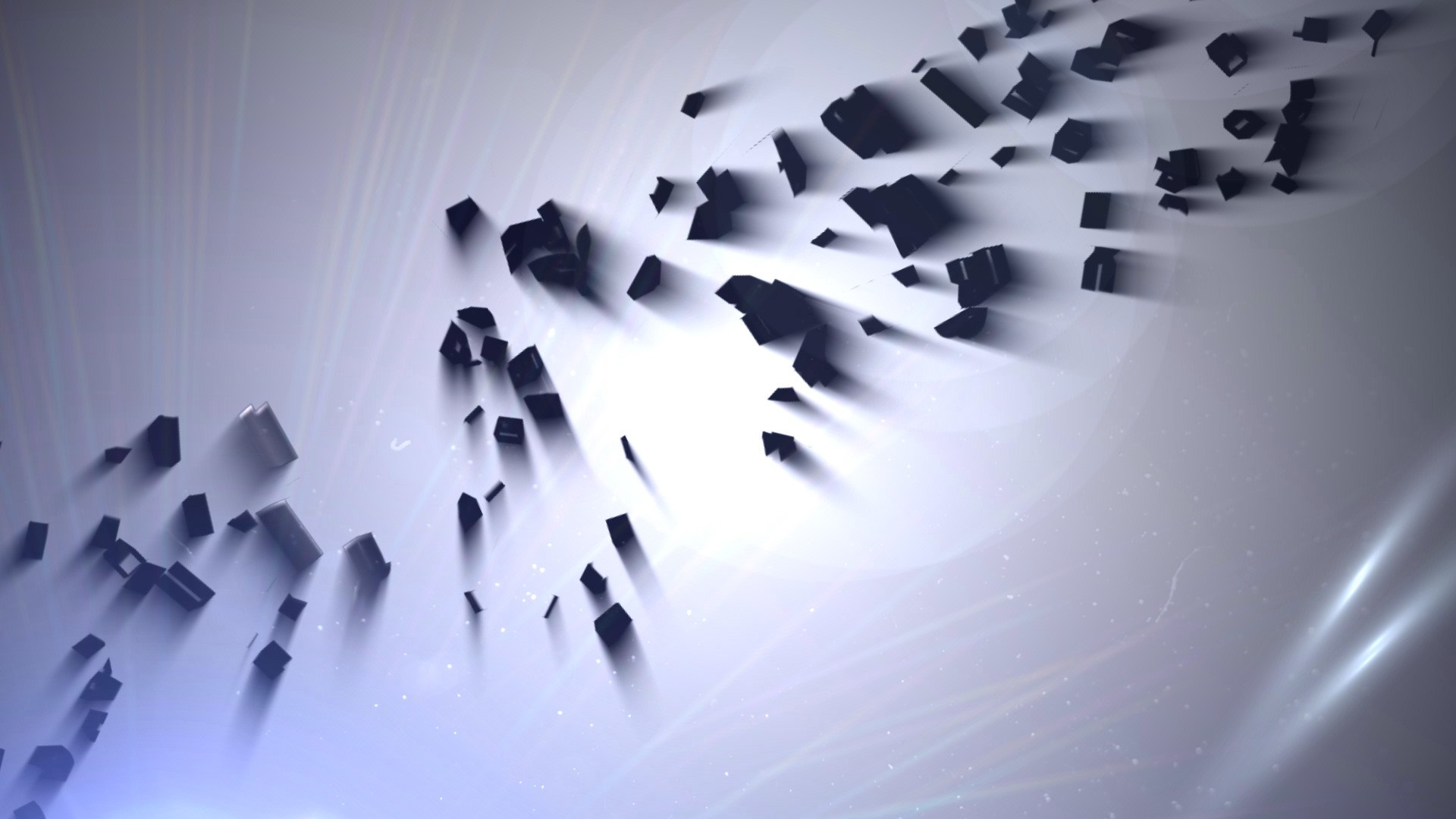 Abstract dark shapes on a white background with light rays HD Wallpaper