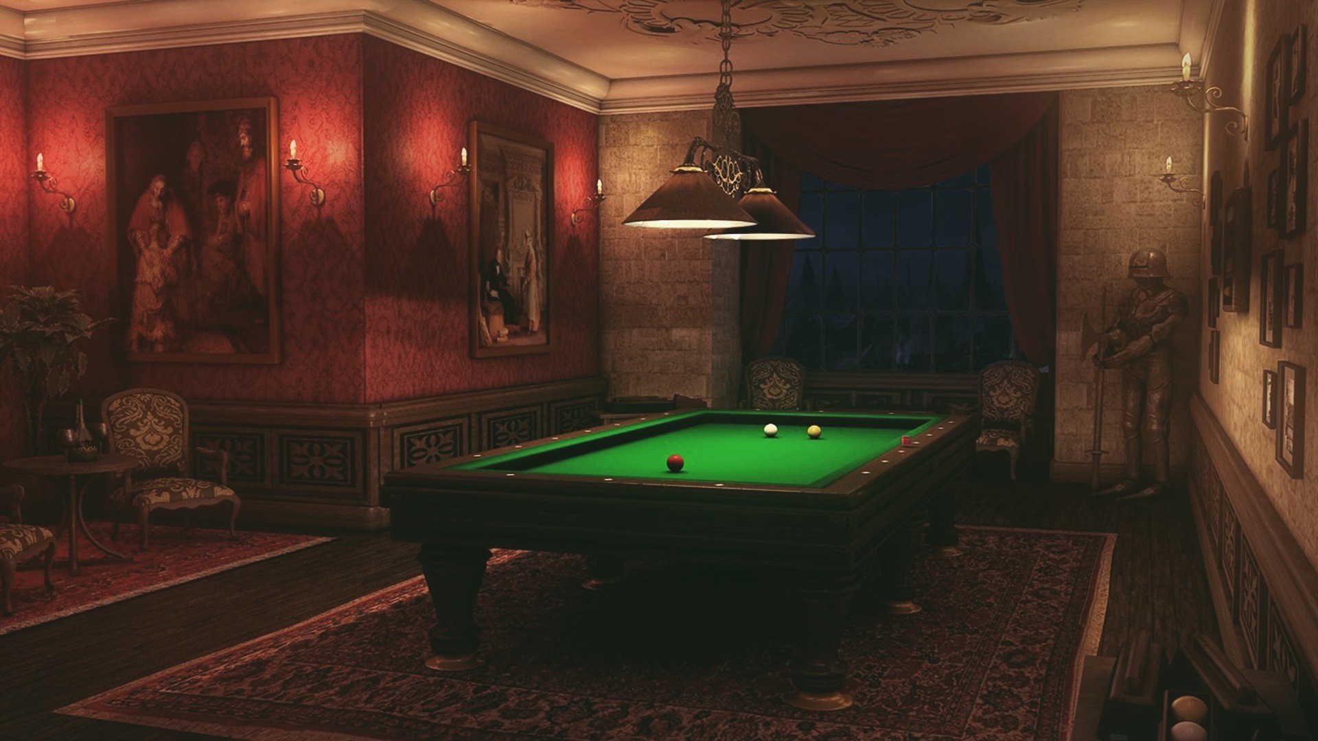 Cozy Vintage Billiard Room with Classic Pool Table HD Wallpaper