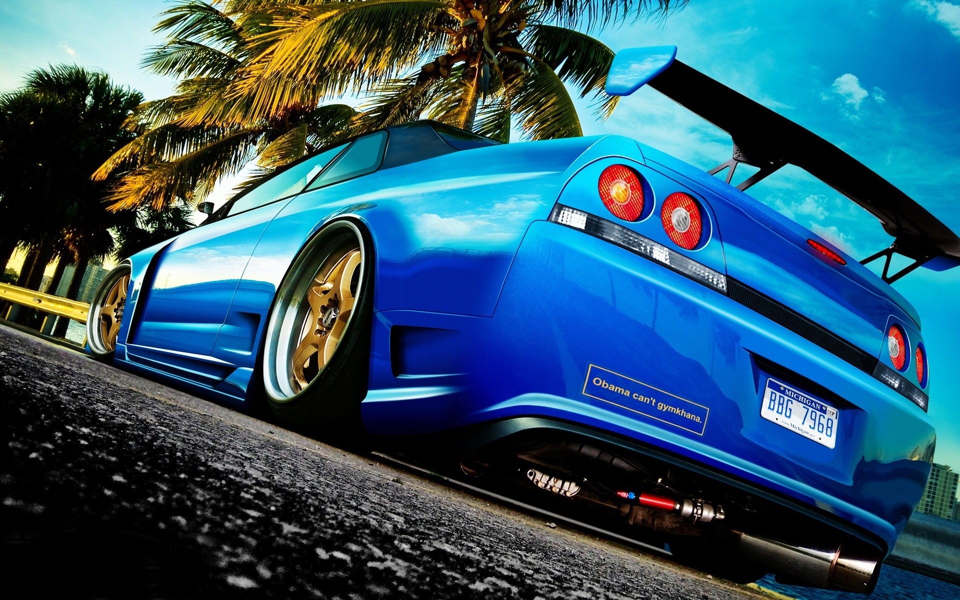 Blue Nissan Skyline GT-R R33 with spoiler HD Wallpaper