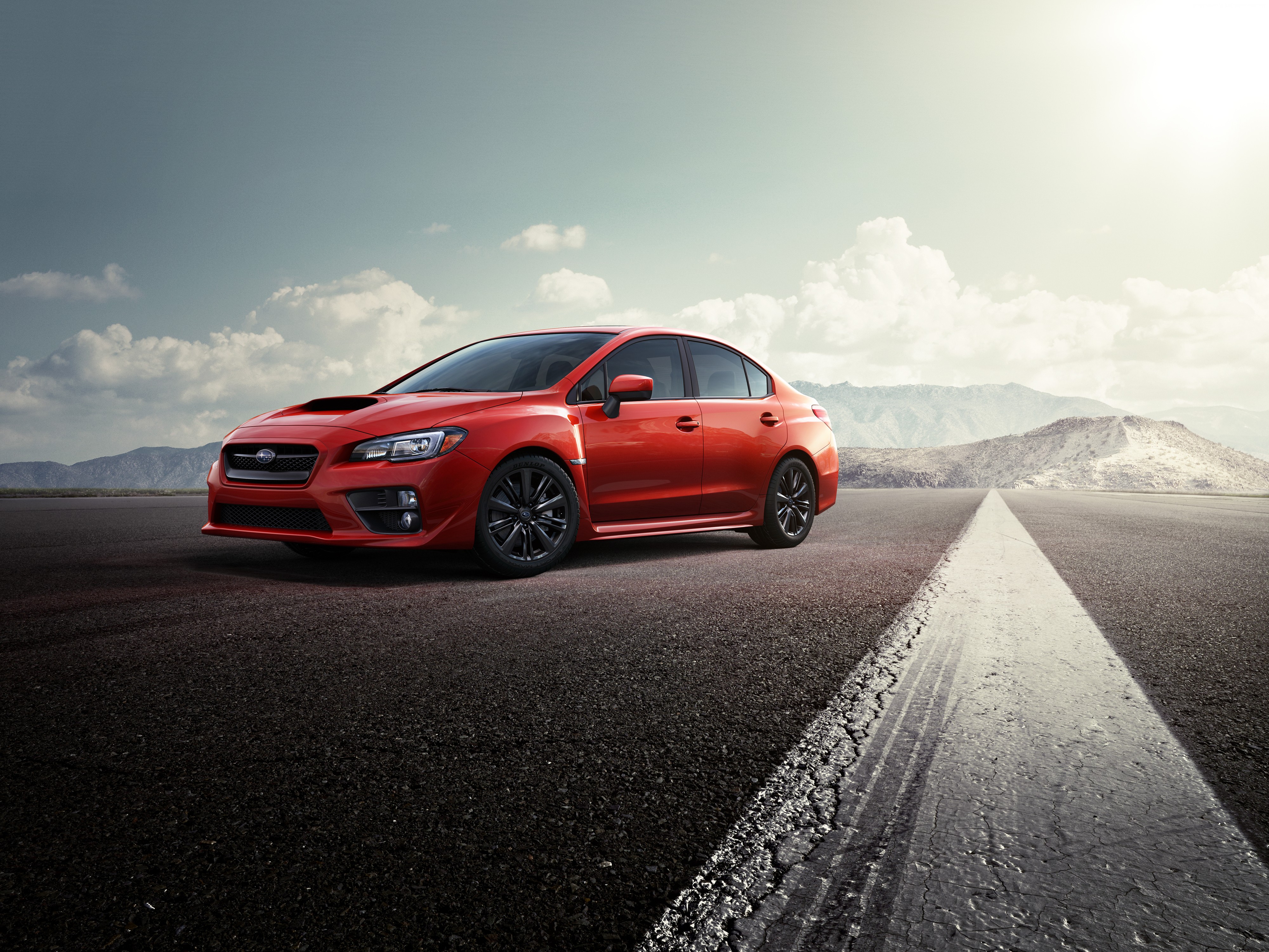Red Subaru WRX STI on a road HD Wallpaper
