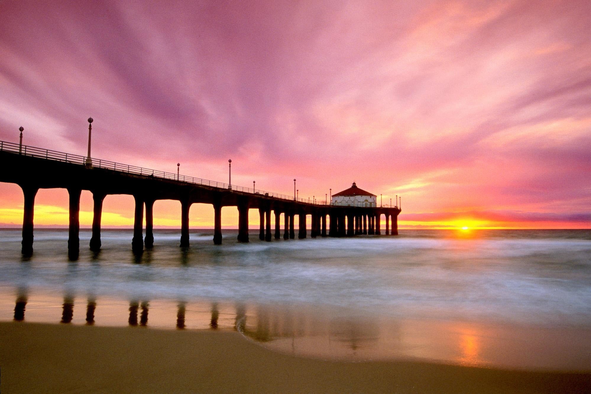 Pier at Sunset Over the Ocean HD Wallpaper