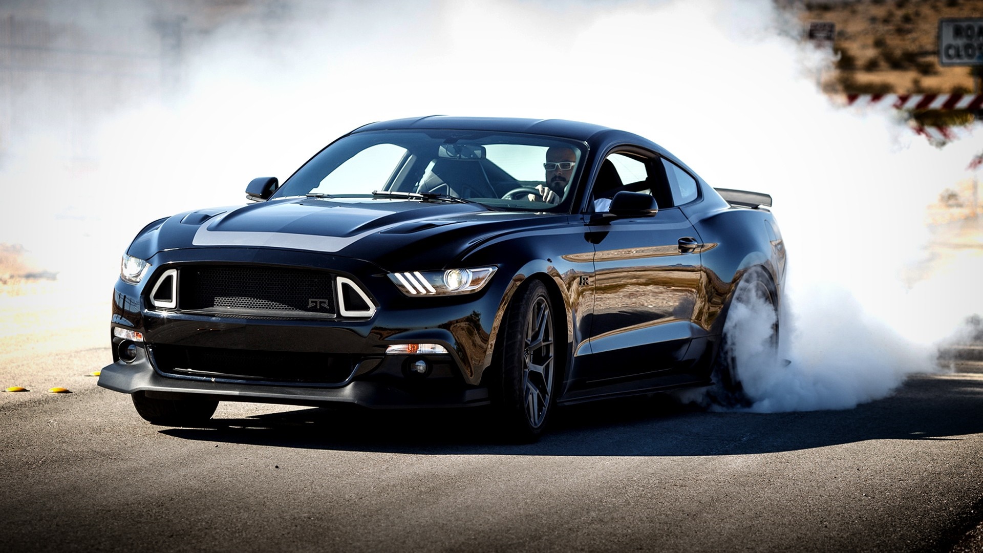 Black Ford Mustang FTR doing a burnout HD Wallpaper