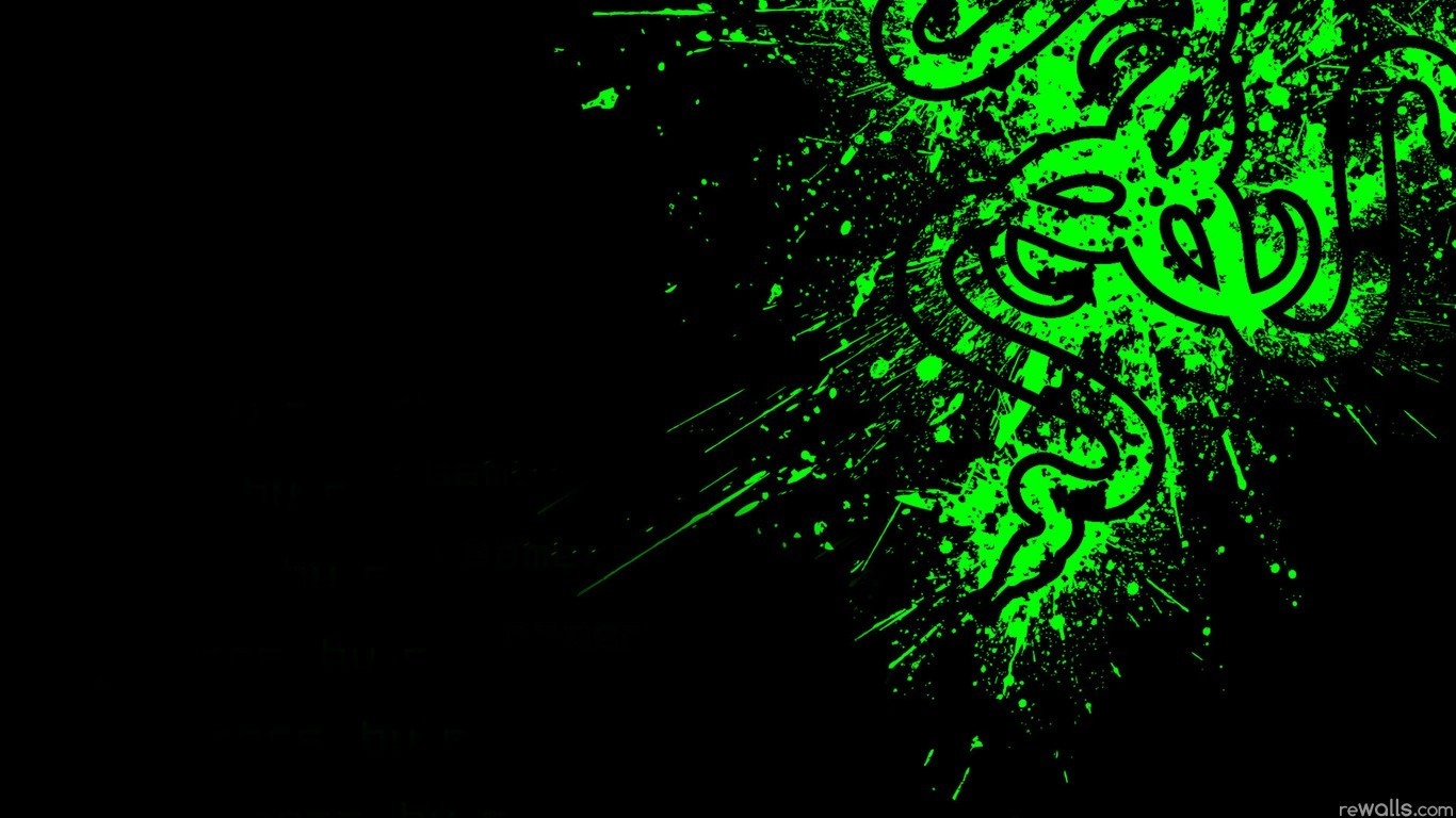 Razer logo with green ink splatters on black background HD Wallpaper