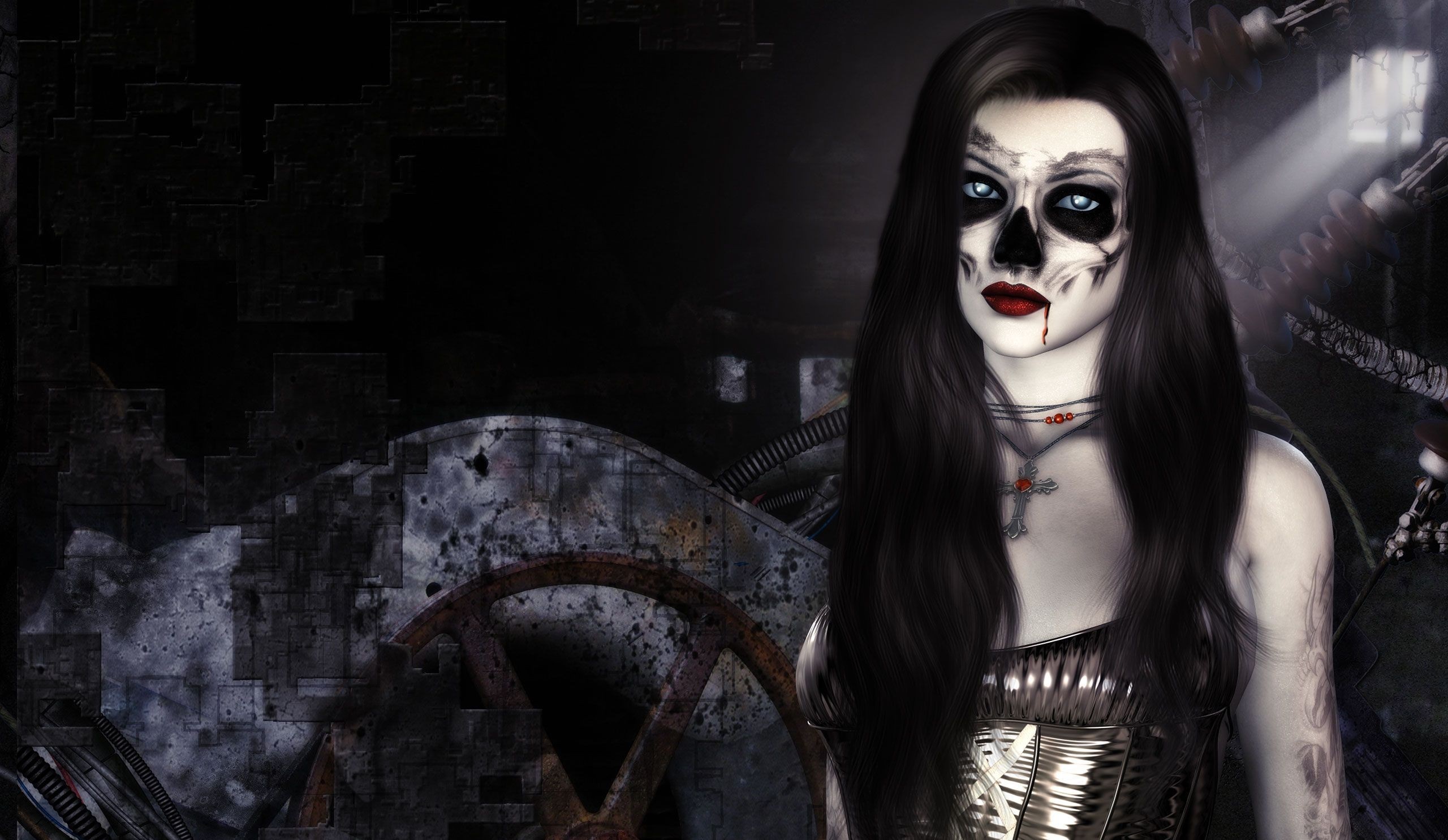 Woman with skull face paint and gothic attire HD Wallpaper