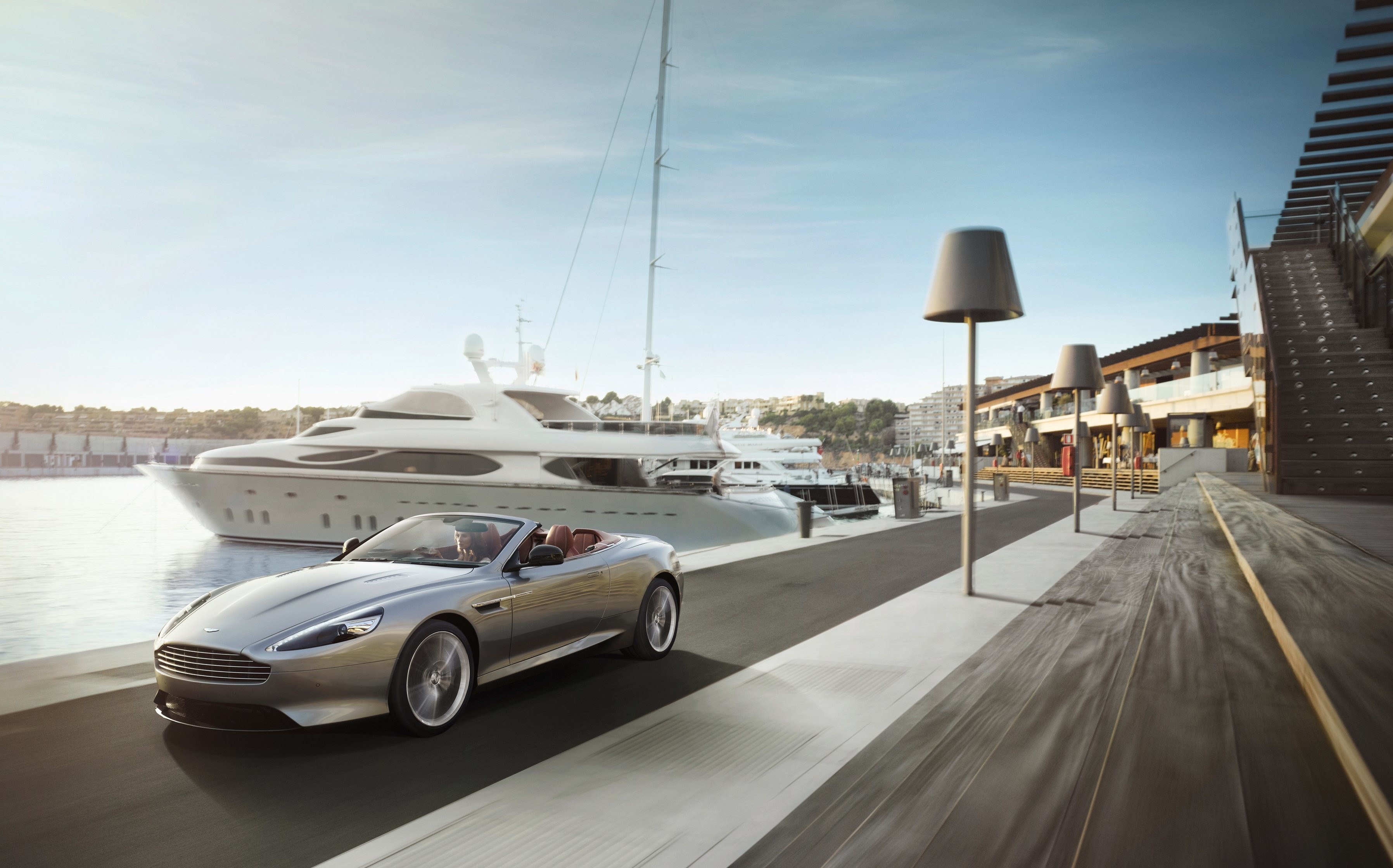 Aston Martin DB9 Convertible in a Marina HD Wallpaper
