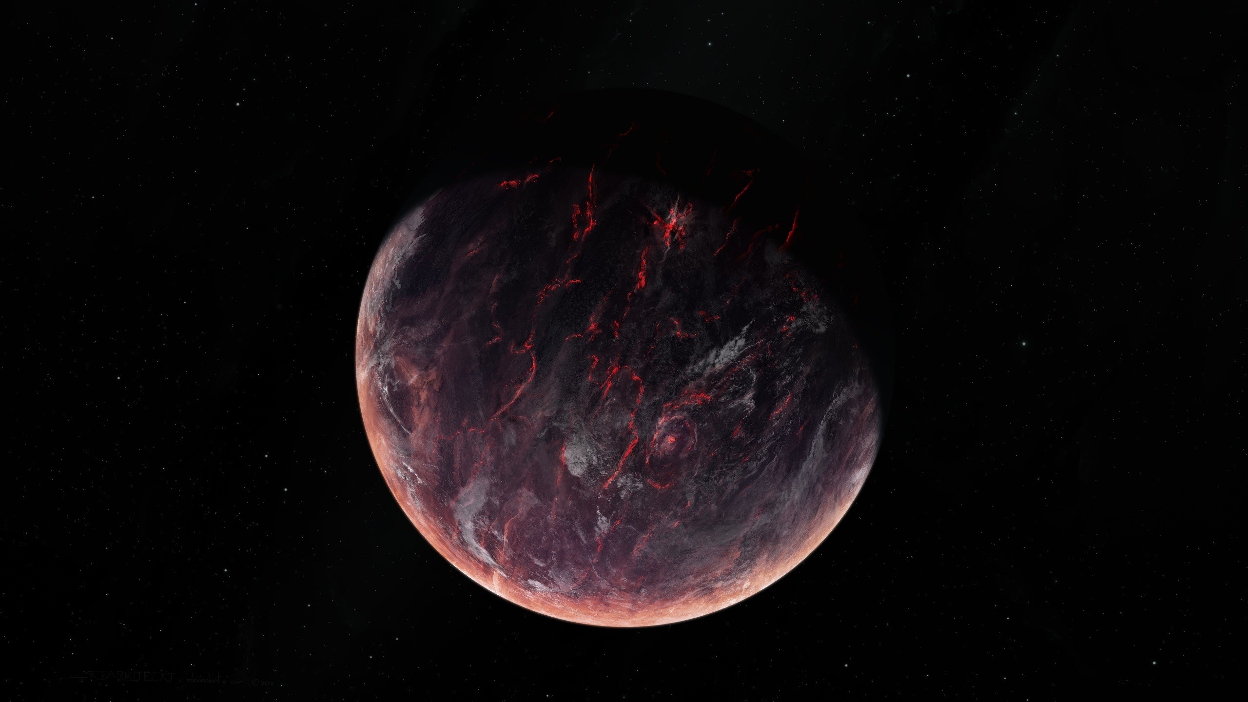 A volcanic planet in outer space HD Wallpaper