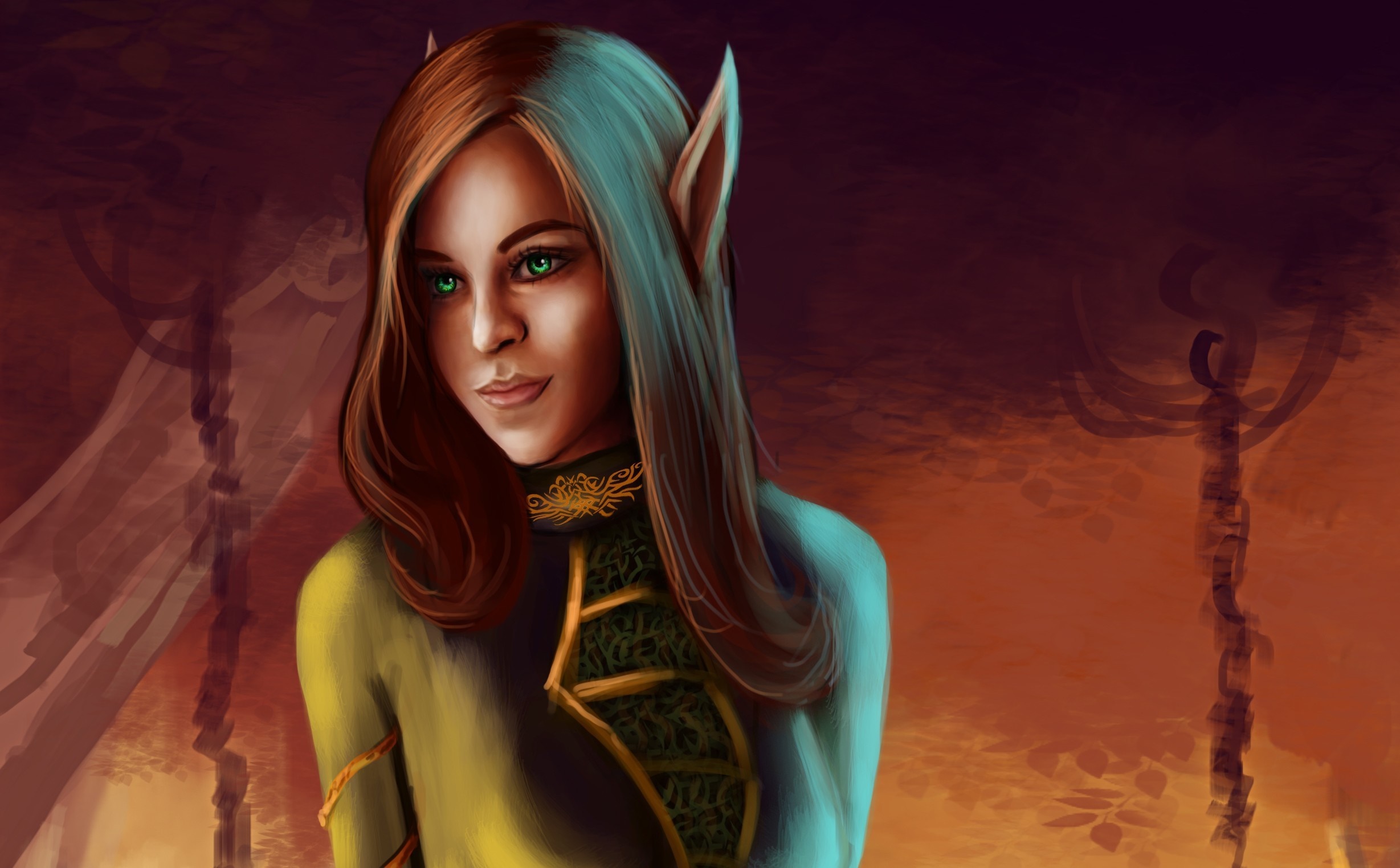 Fantasy art portrait of an elf girl with green eyes HD Wallpaper