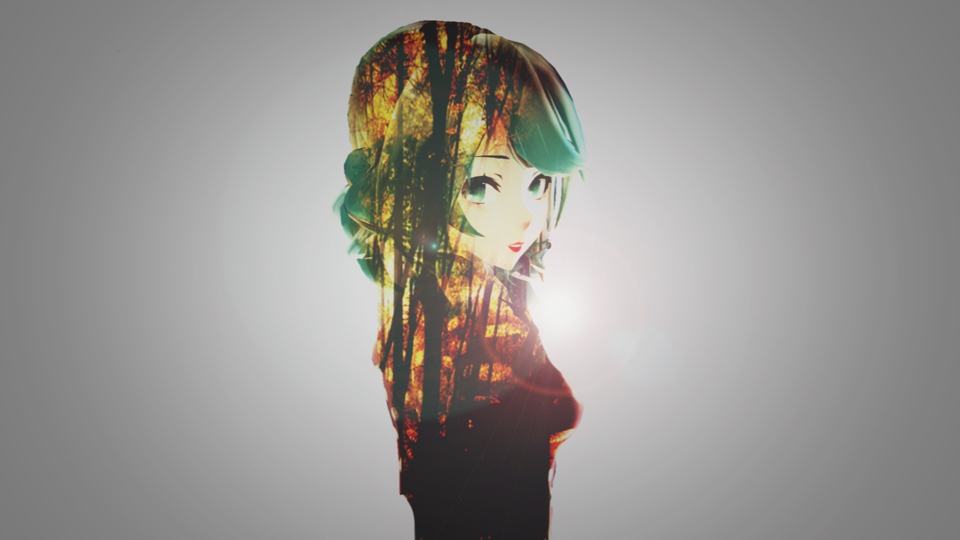 Anime girl with forest overlay HD Wallpaper