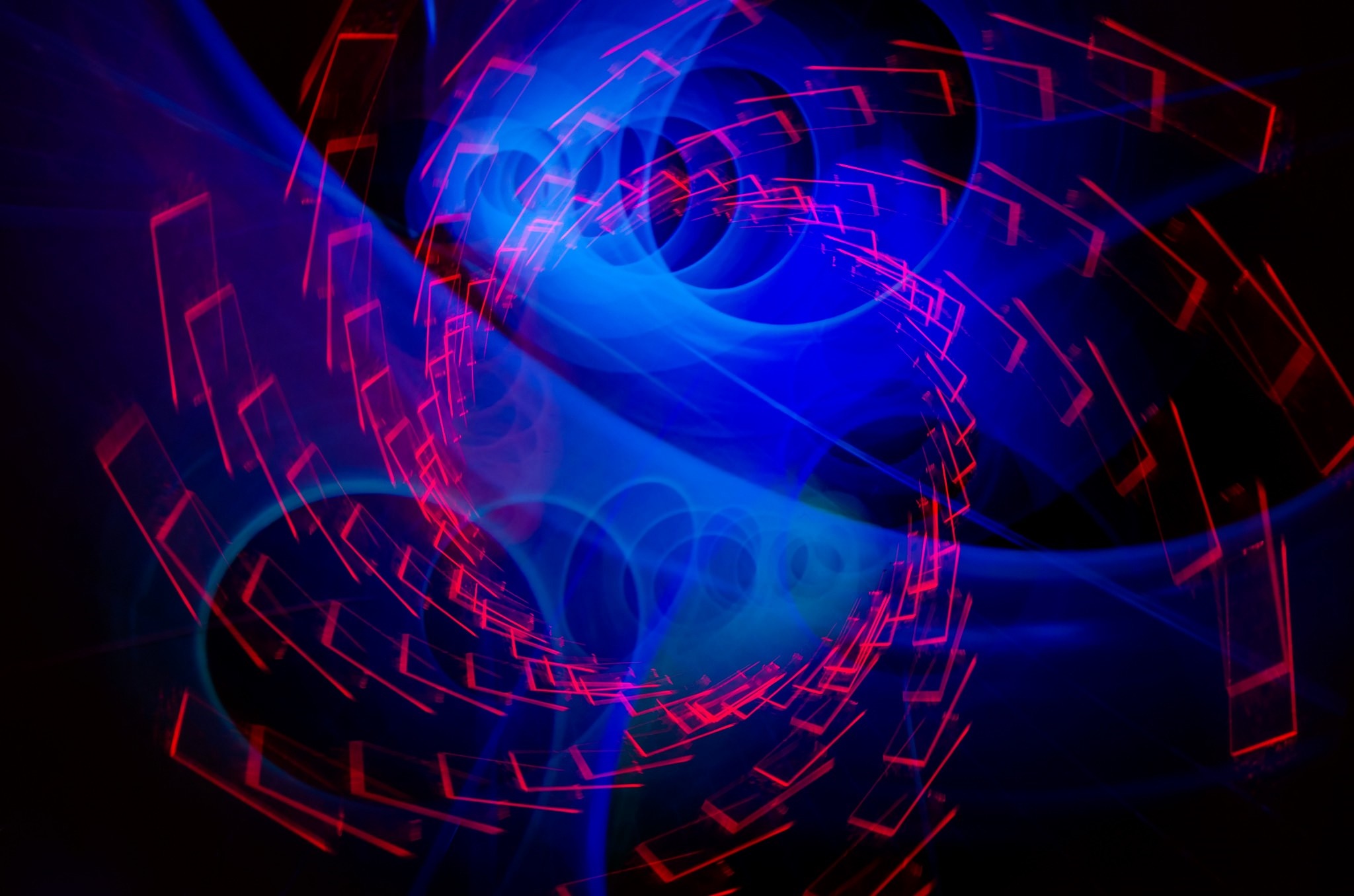Abstract blue and red light spiral fractal art HD Wallpaper