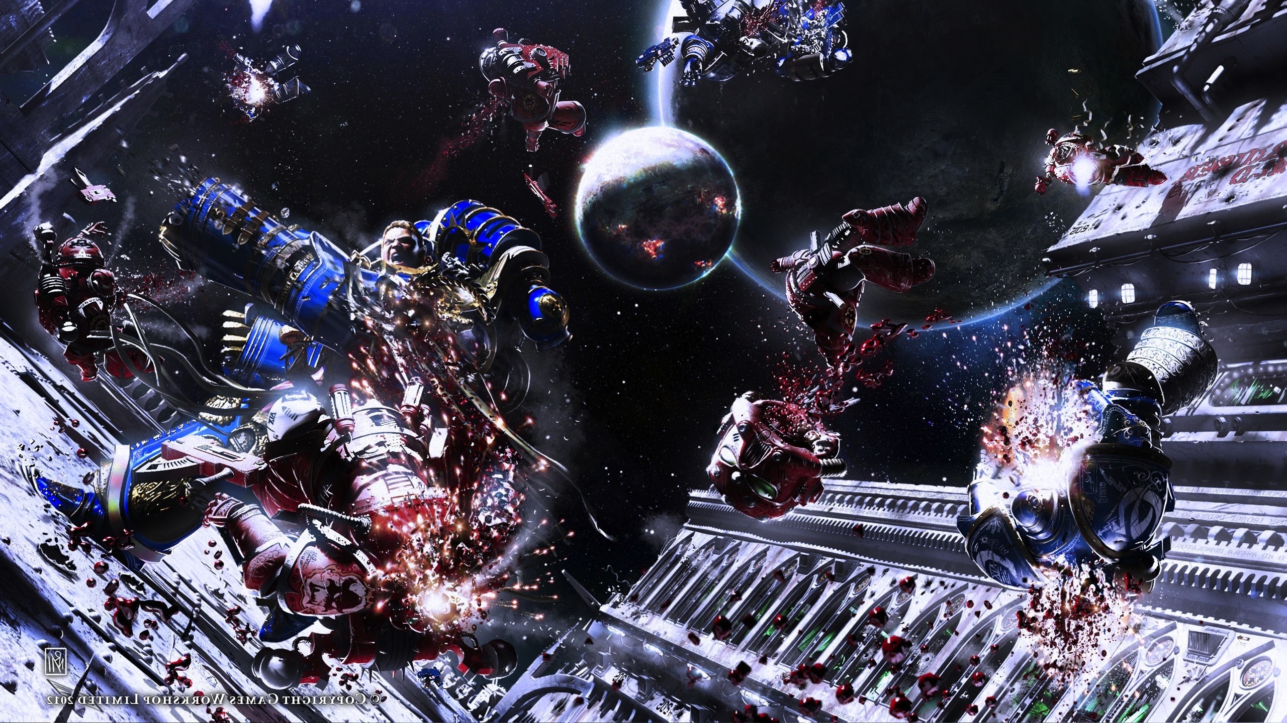 Space Marines in battle from Warhammer 40,000 HD Wallpaper