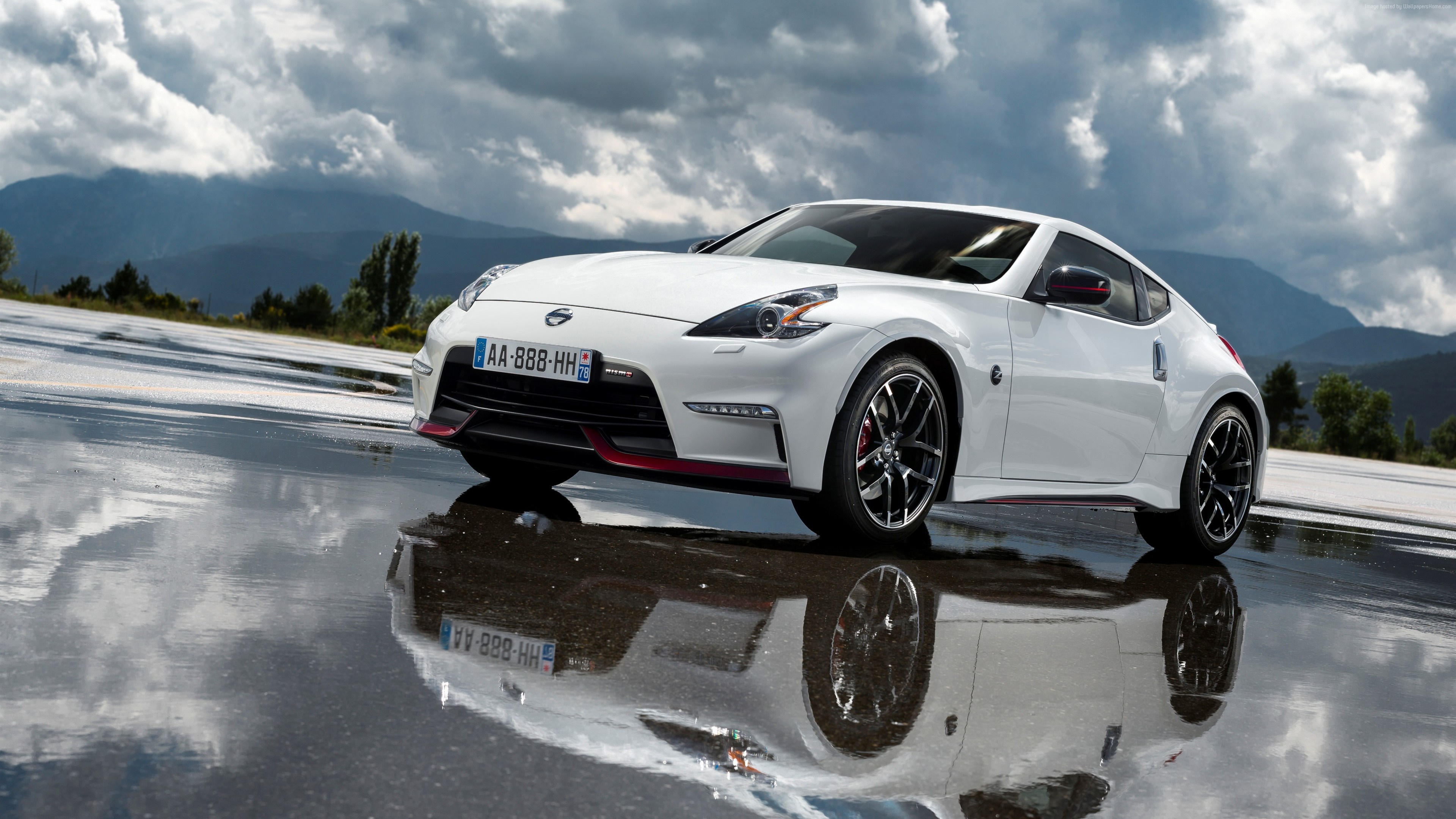 White Nissan 370Z Nismo Coupe on Wet Road HD Wallpaper