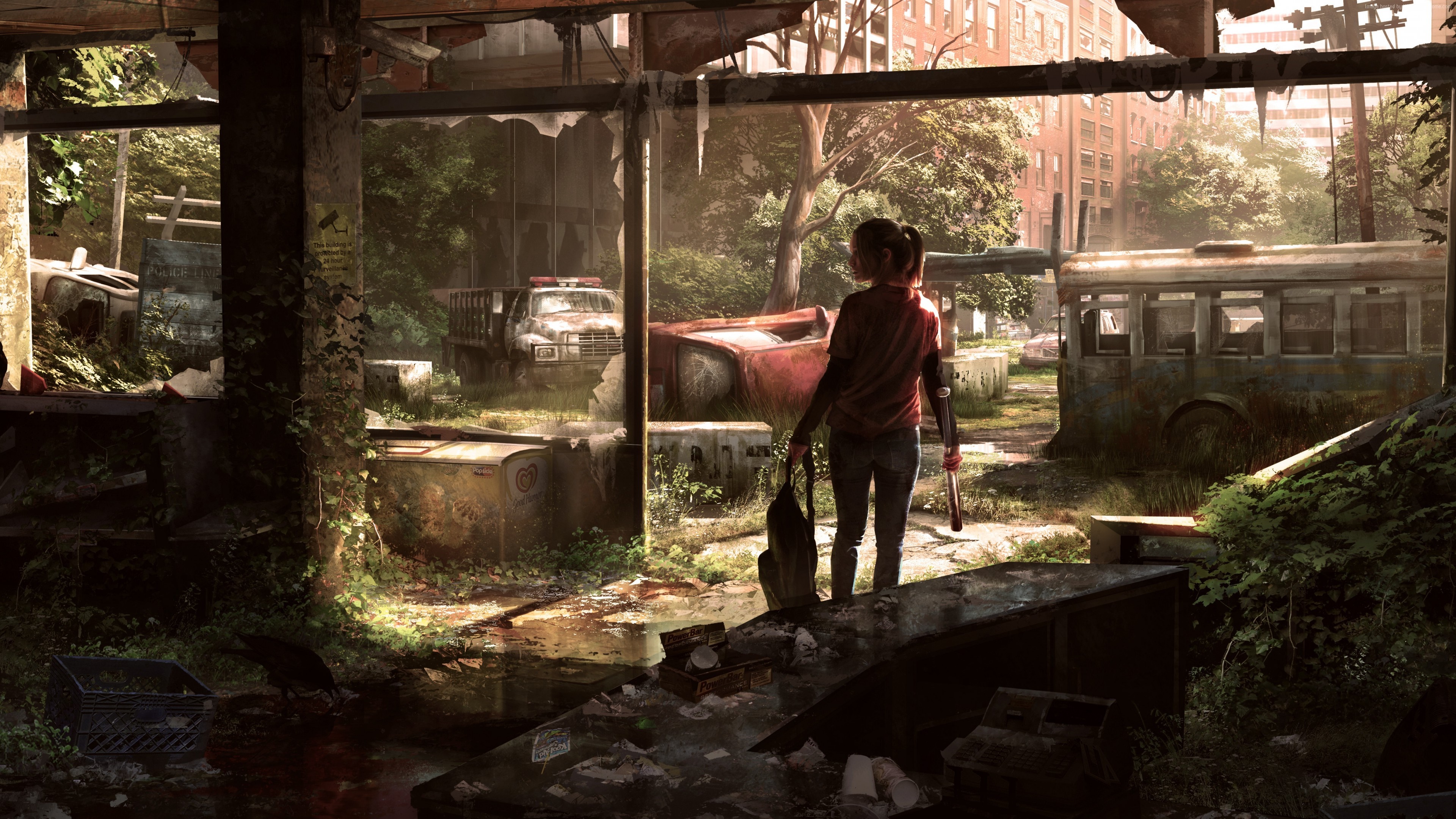 Ellie from The Last of Us in a post-apocalyptic city HD Wallpaper