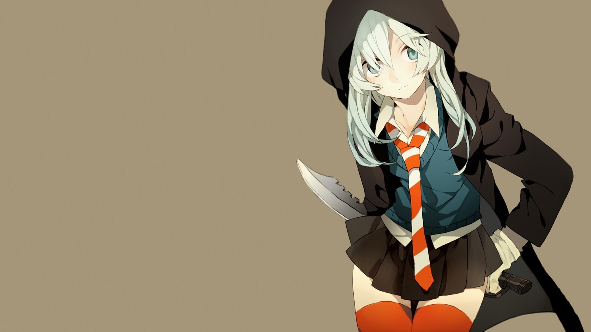 Anime girl with white hair holding a knife HD Wallpaper