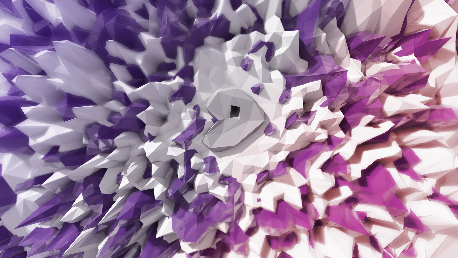 Abstract low-poly digital art with purple and white spikes HD Wallpaper