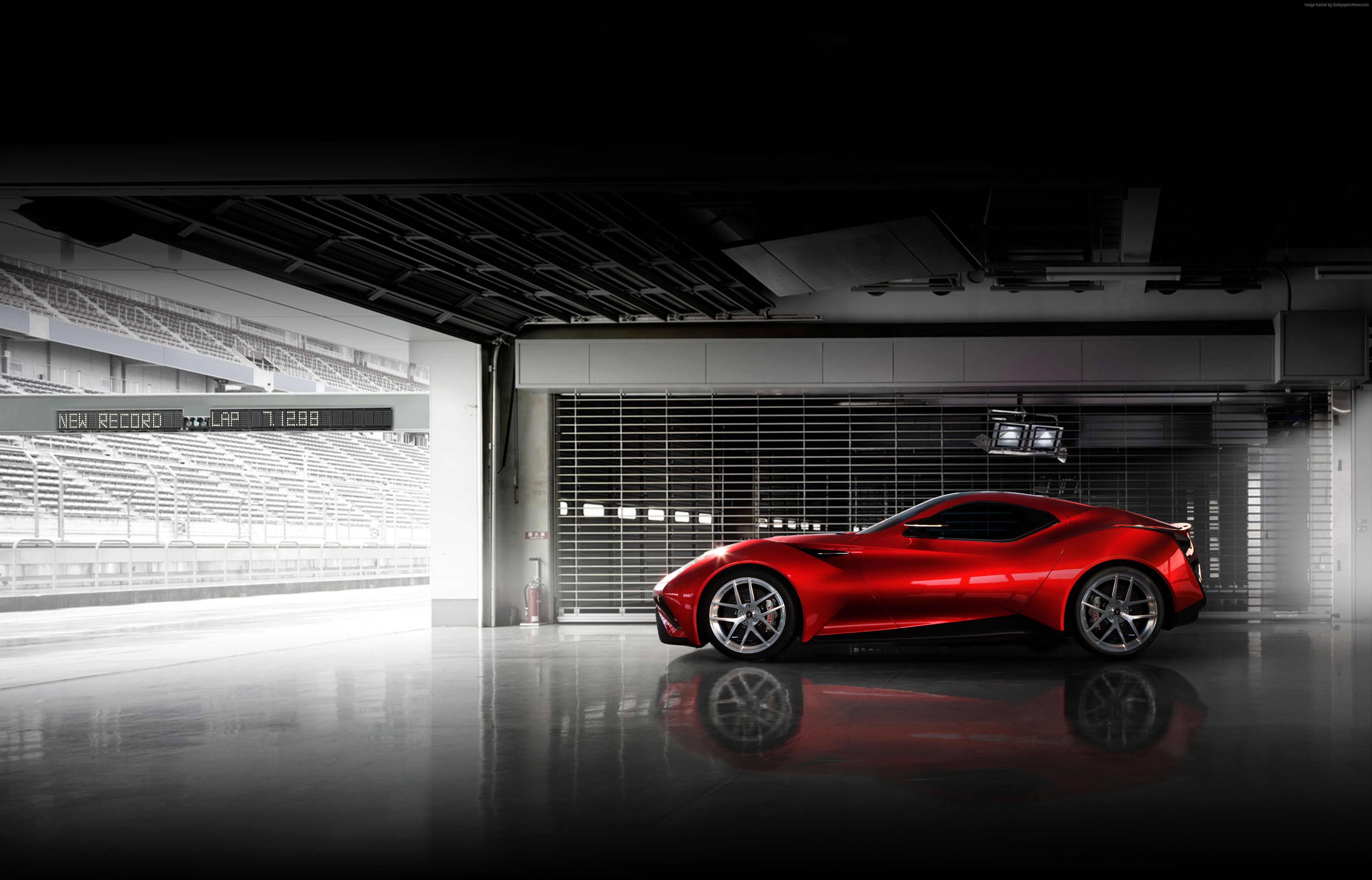 Red Icona Vulcano supercar in a garage HD Wallpaper
