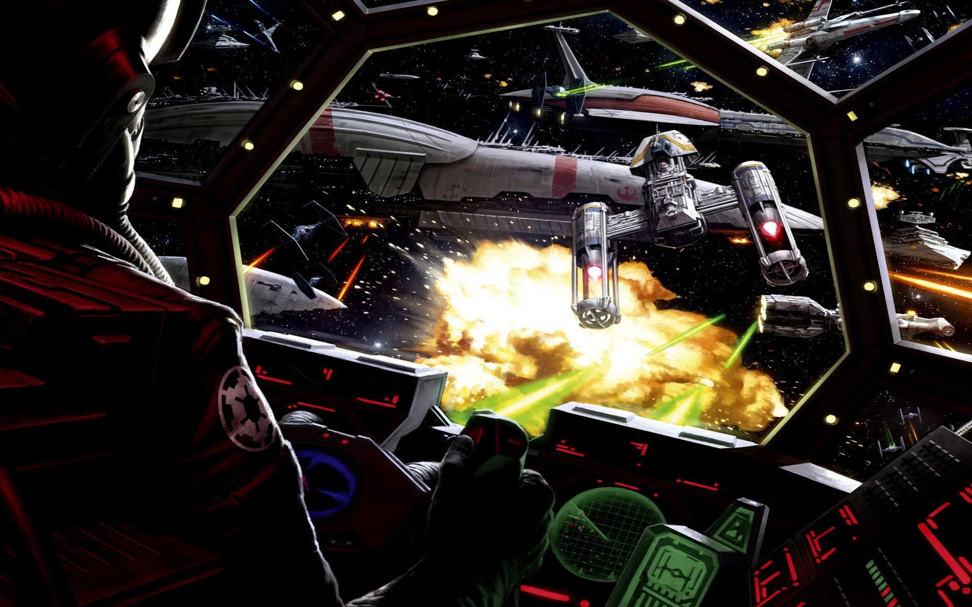 Star Wars space battle from a cockpit HD Wallpaper