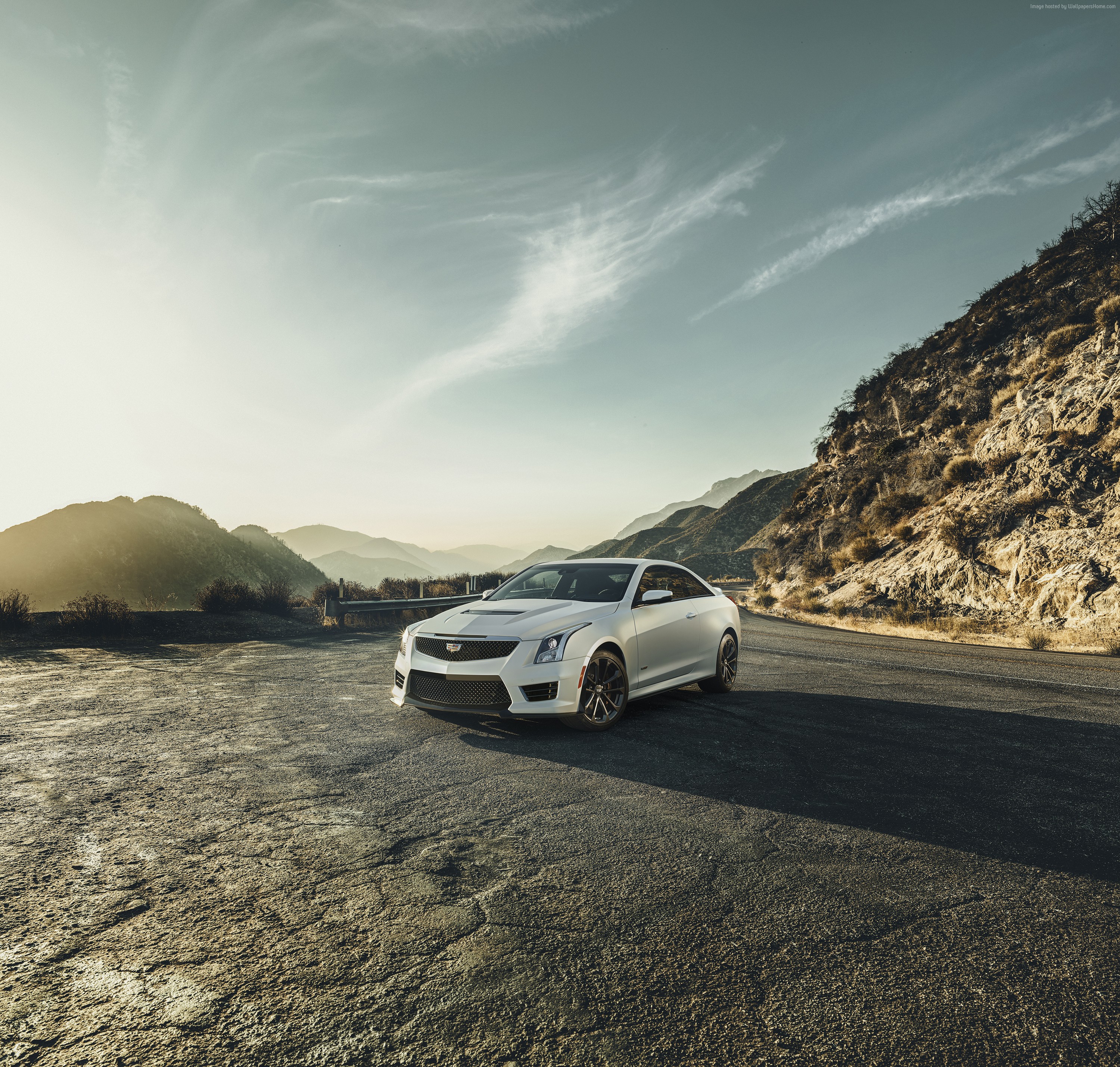White Cadillac ATS Coupe on a Mountain Road HD Wallpaper
