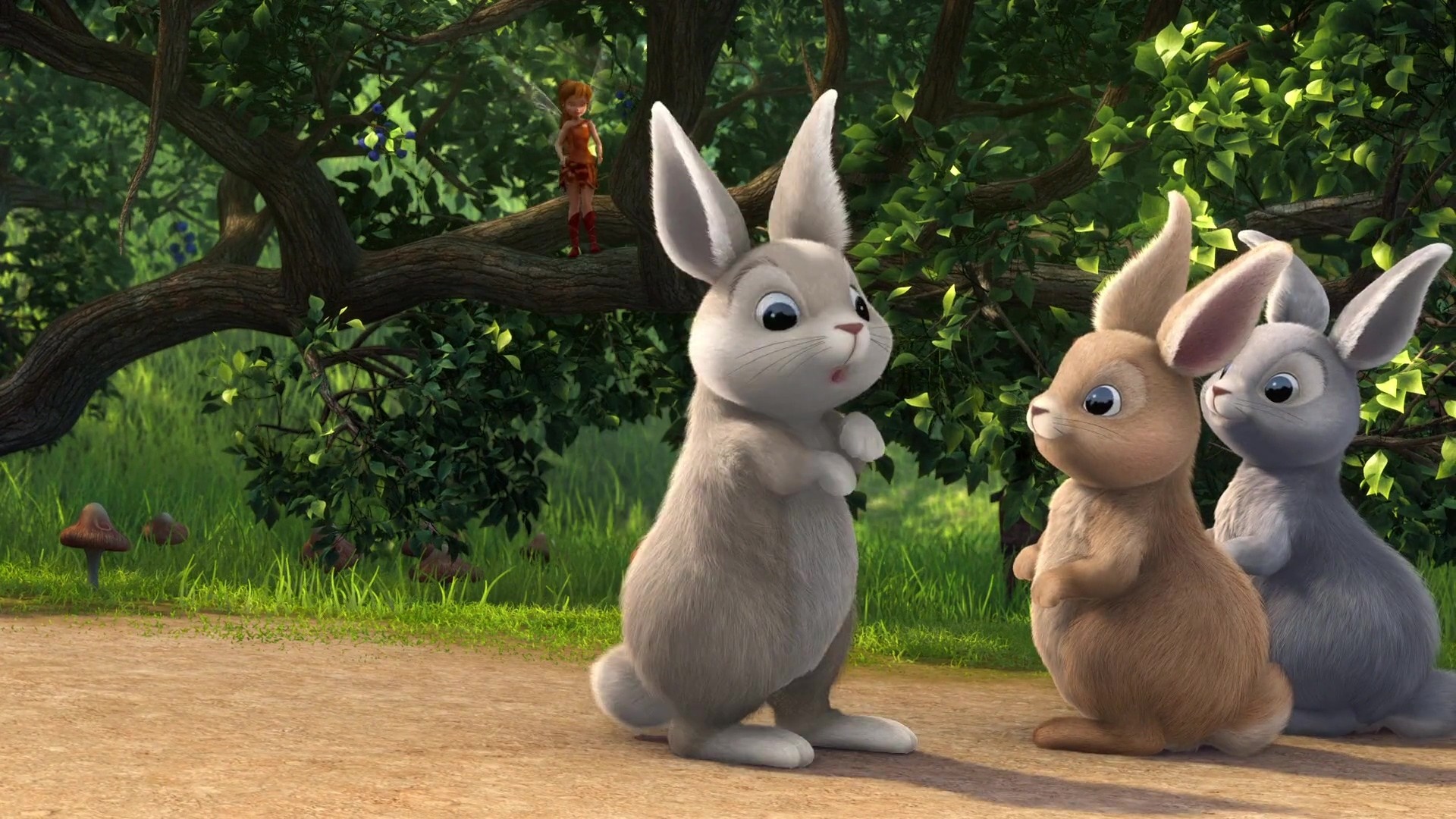 Tinkerbell with Cute Animated Rabbits HD Wallpaper