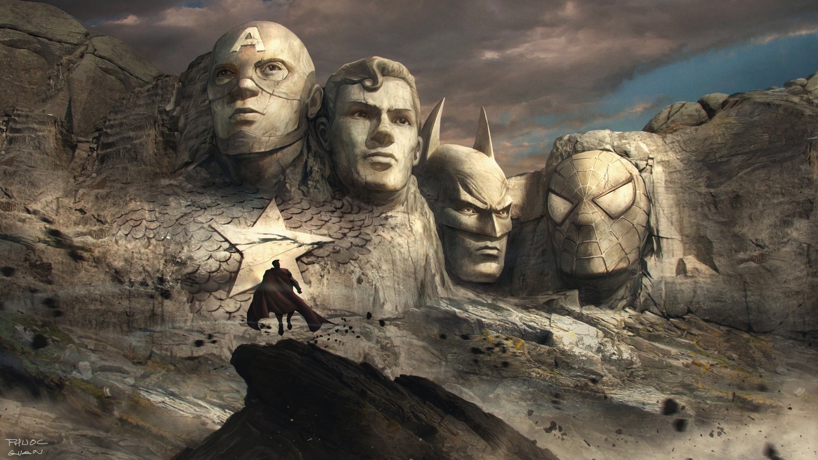 Superhero Mount Rushmore with Superman HD Wallpaper