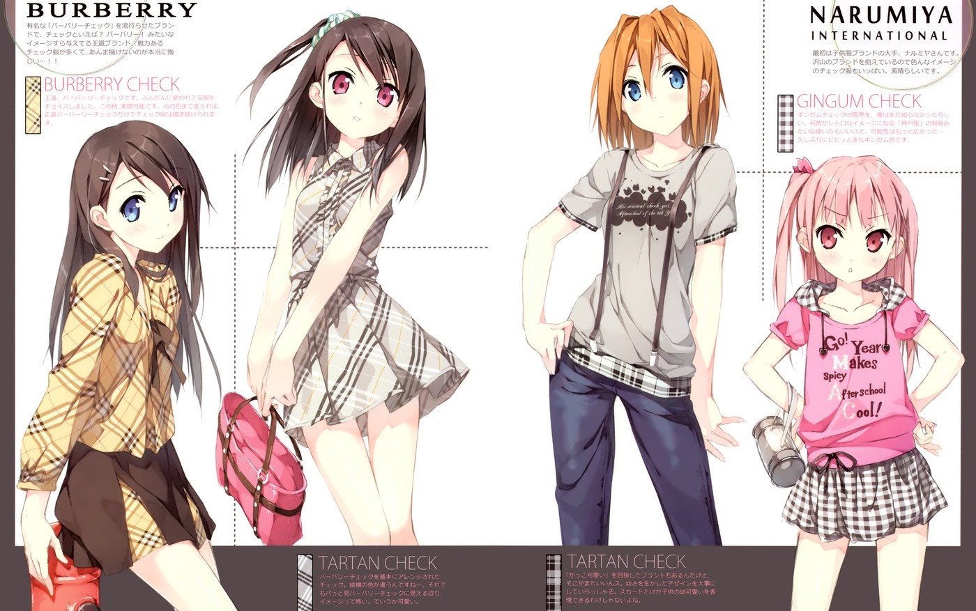 Anime girls in Burberry and Narumiya International fashion HD Wallpaper