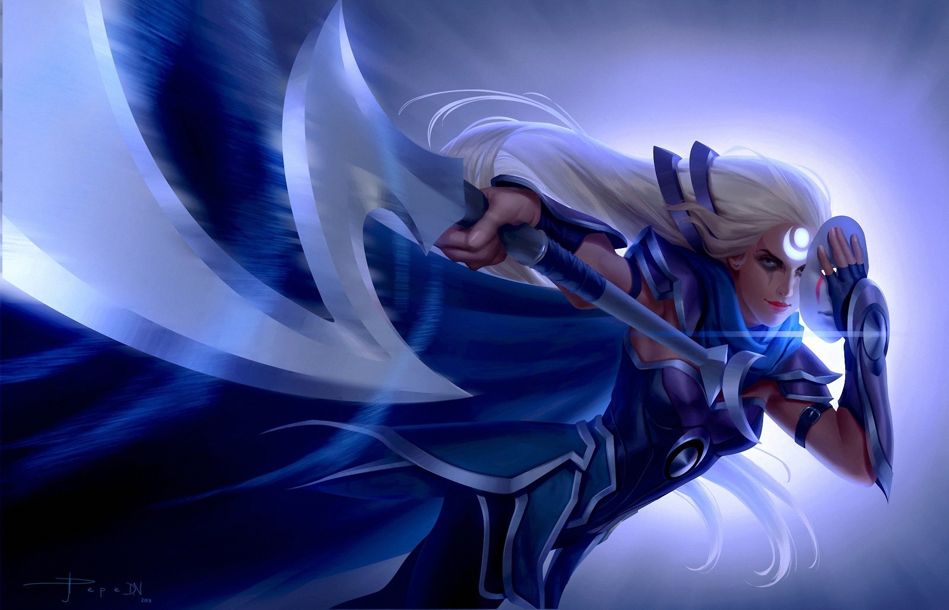 Diana from League of Legends with a scythe HD Wallpaper