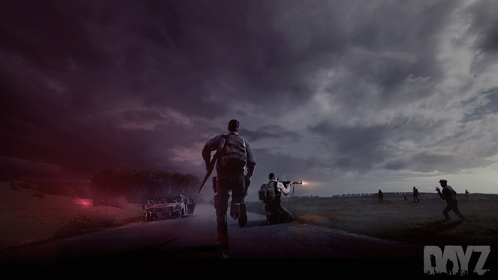DayZ screenshot with soldiers and a car HD Wallpaper
