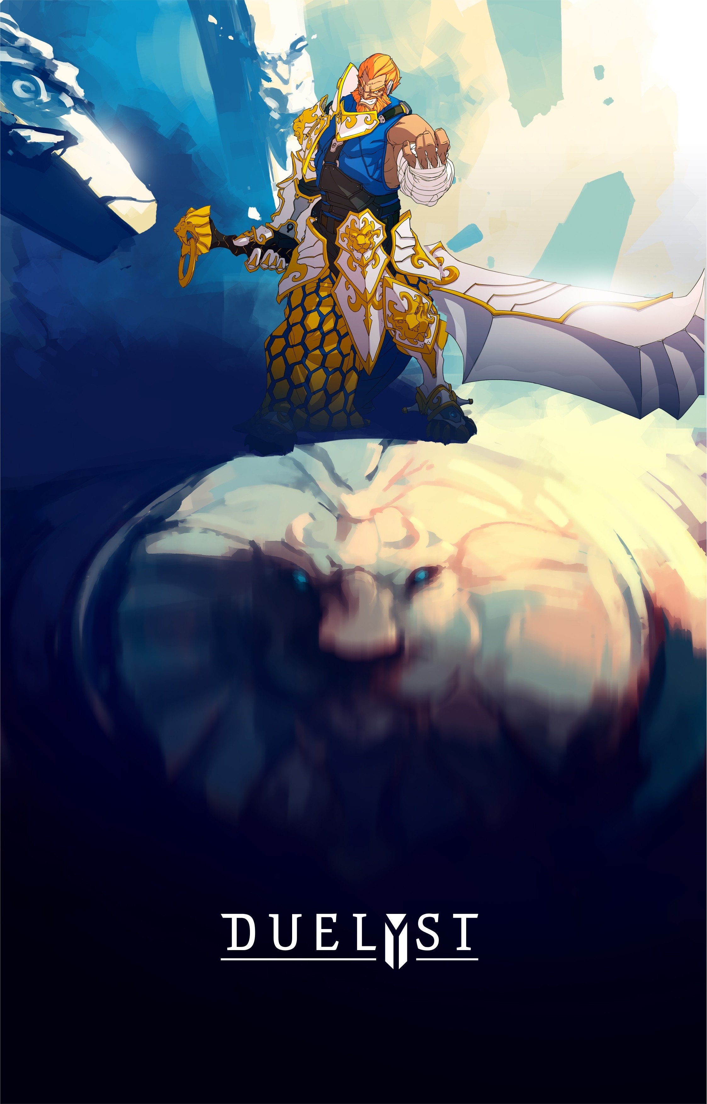 Duelyst illustration of a warrior and a lion HD Wallpaper