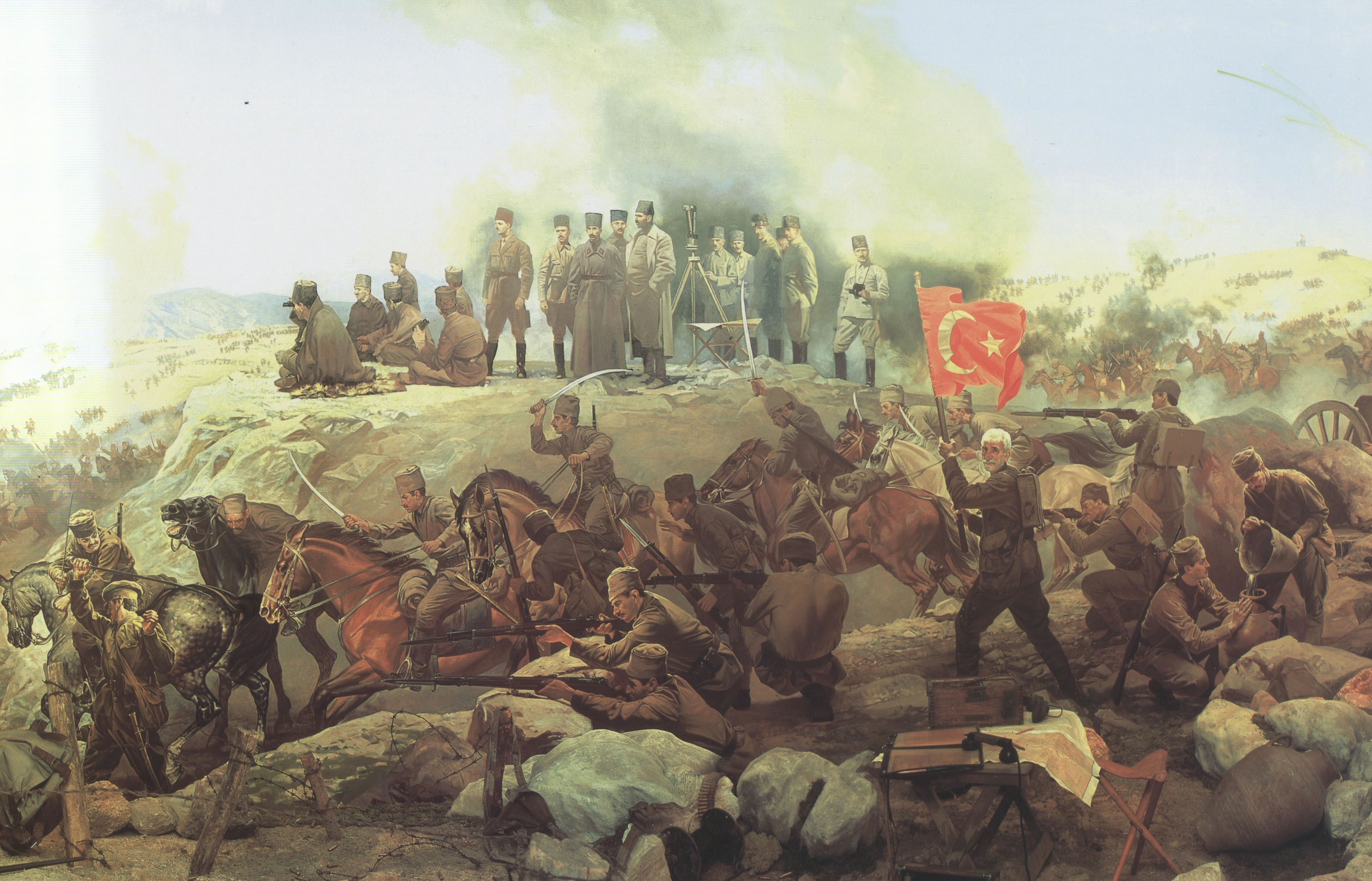 Painting of a battle with Turkish soldiers and flag HD Wallpaper