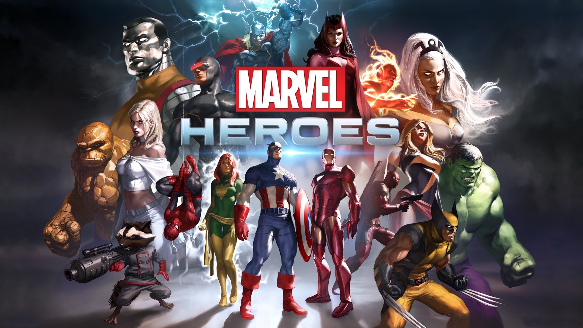 Marvel Heroes video game poster with multiple superheroes HD Wallpaper