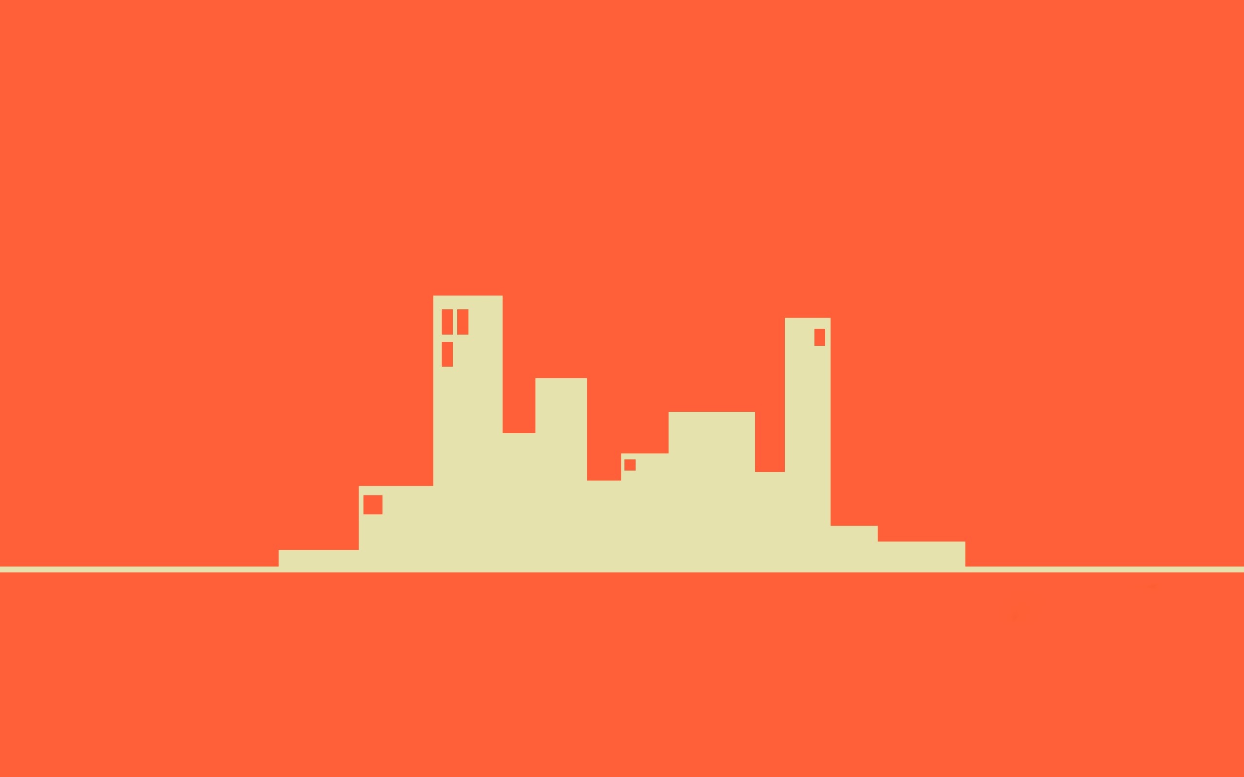 Minimalist cityscape silhouette on orange background HD Wallpaper
