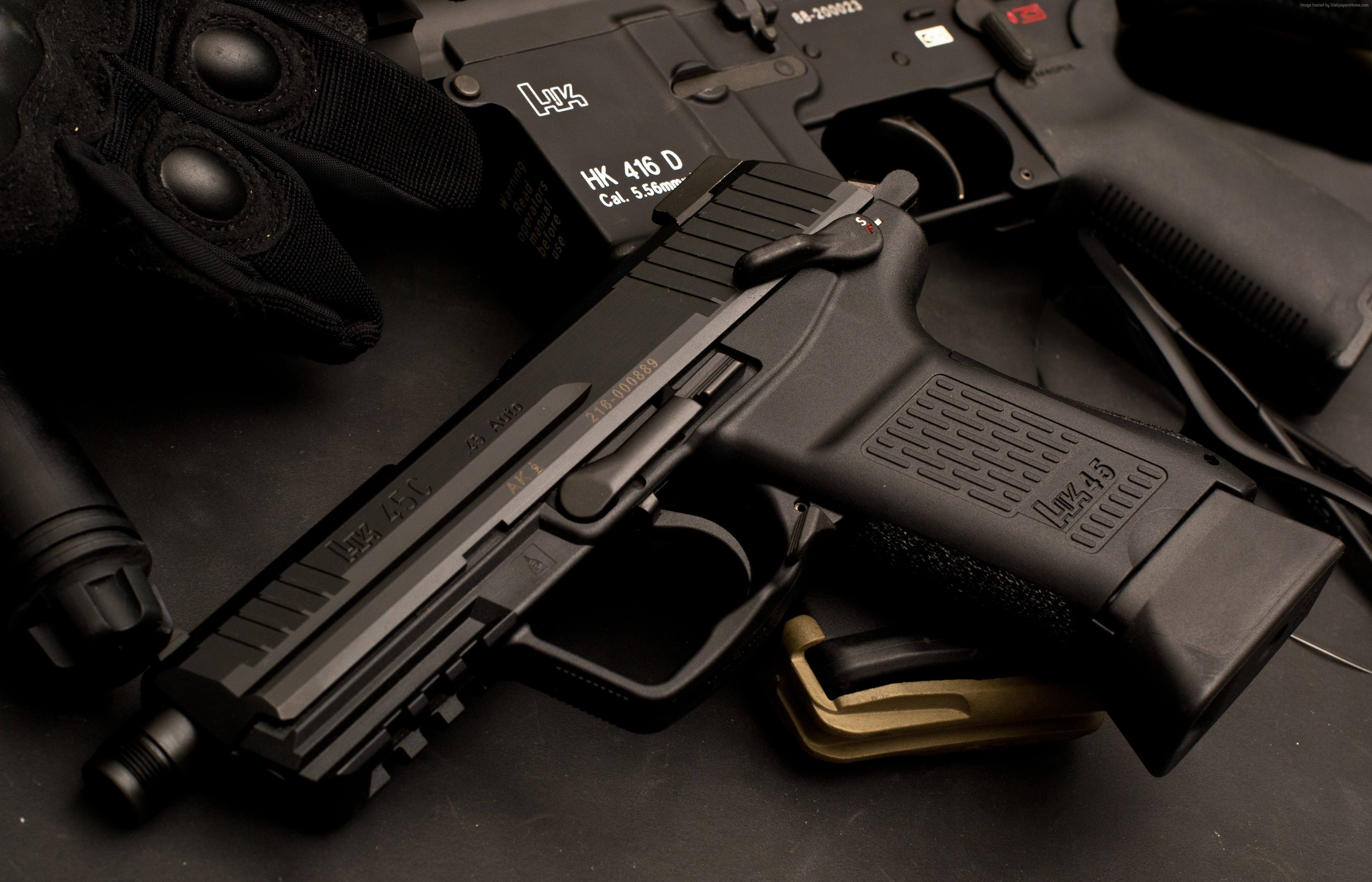 Heckler & Koch HK45C pistol and HK416D rifle HD Wallpaper