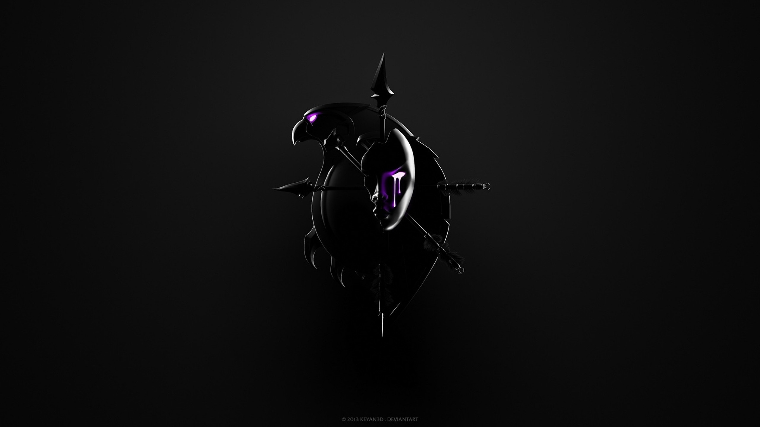 Dark emblem with glowing purple eyes and a face HD Wallpaper