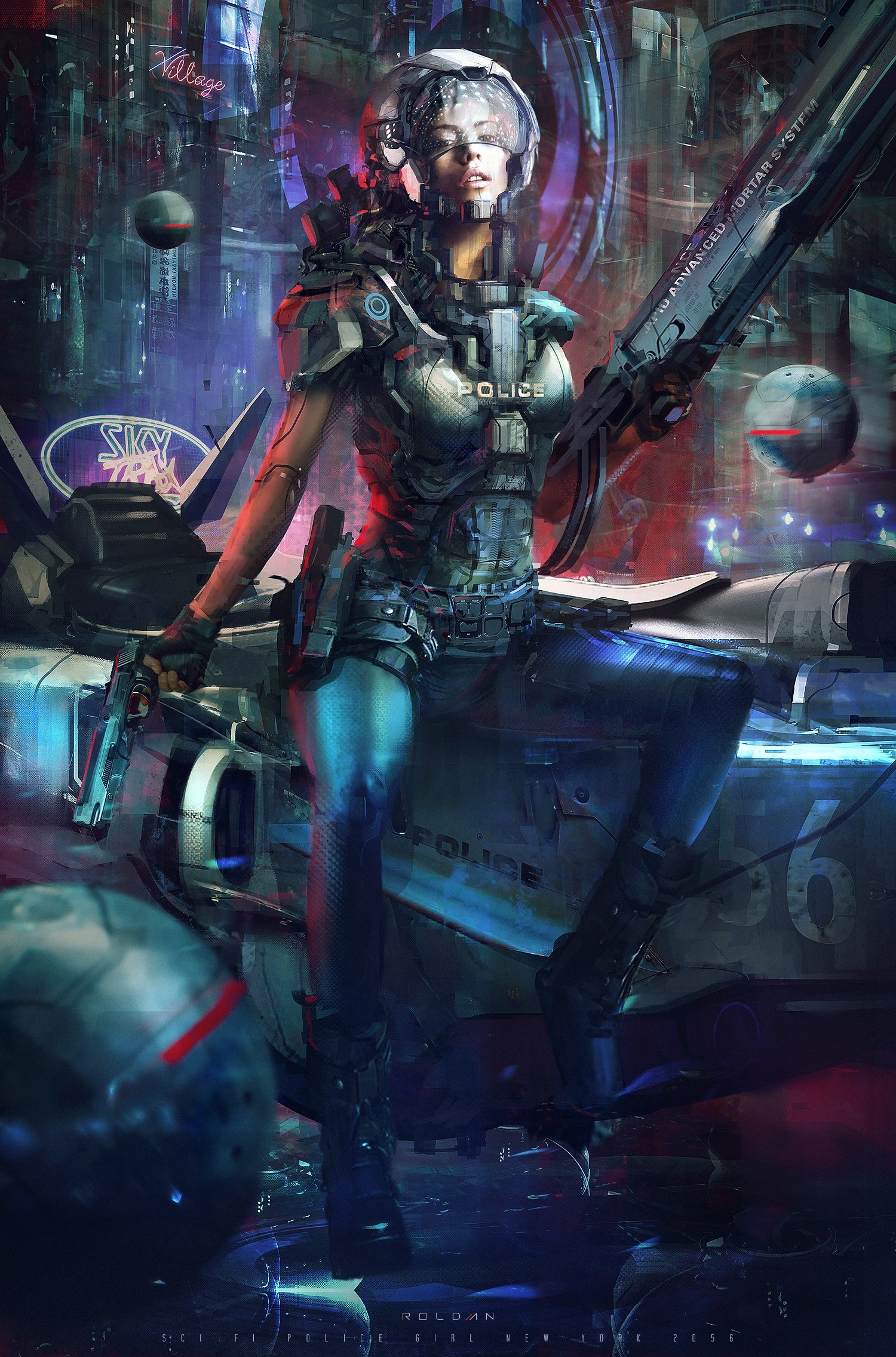 Sci-Fi Police Girl in Futuristic New York 2056 HD Wallpaper