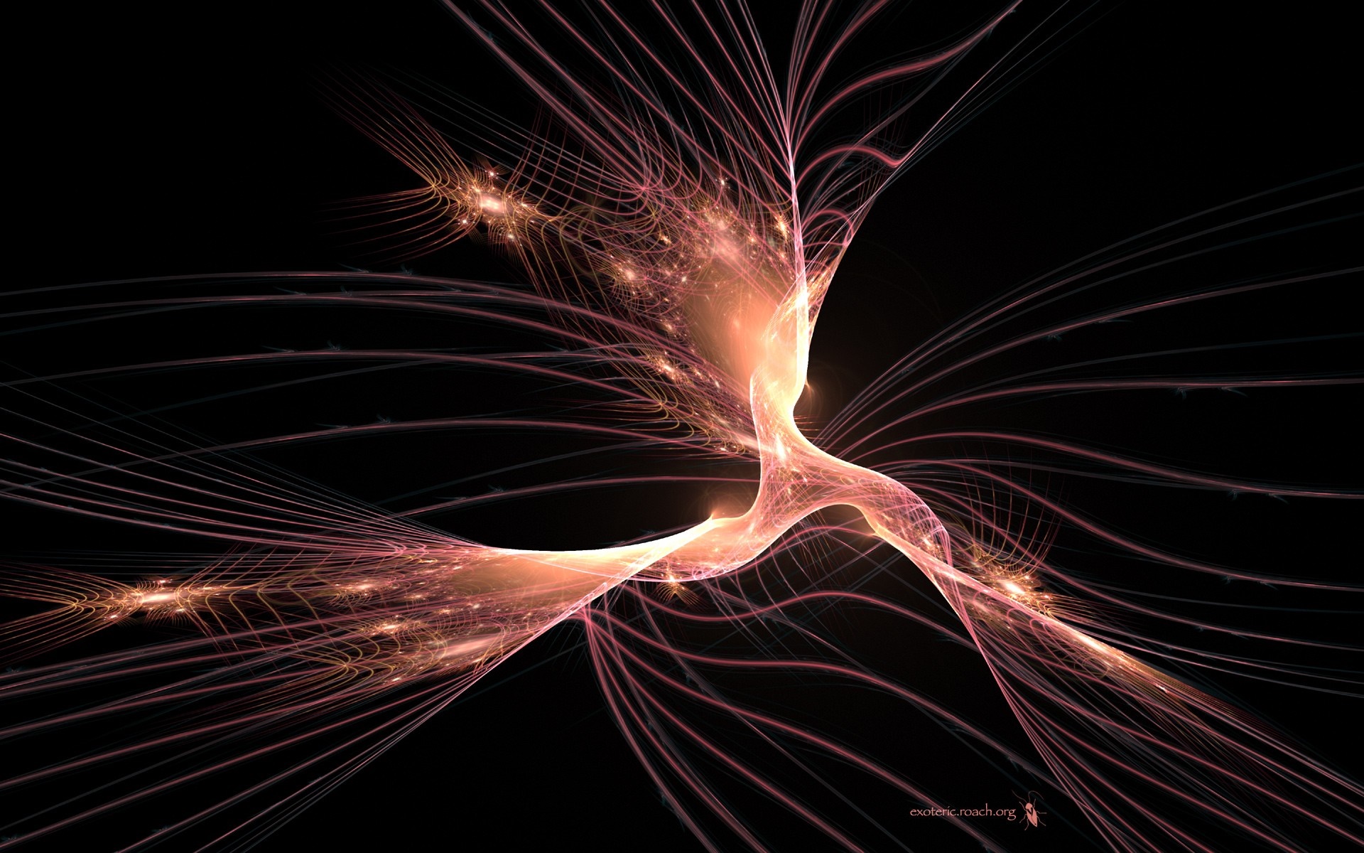 Abstract fractal art with glowing lines and sparks HD Wallpaper