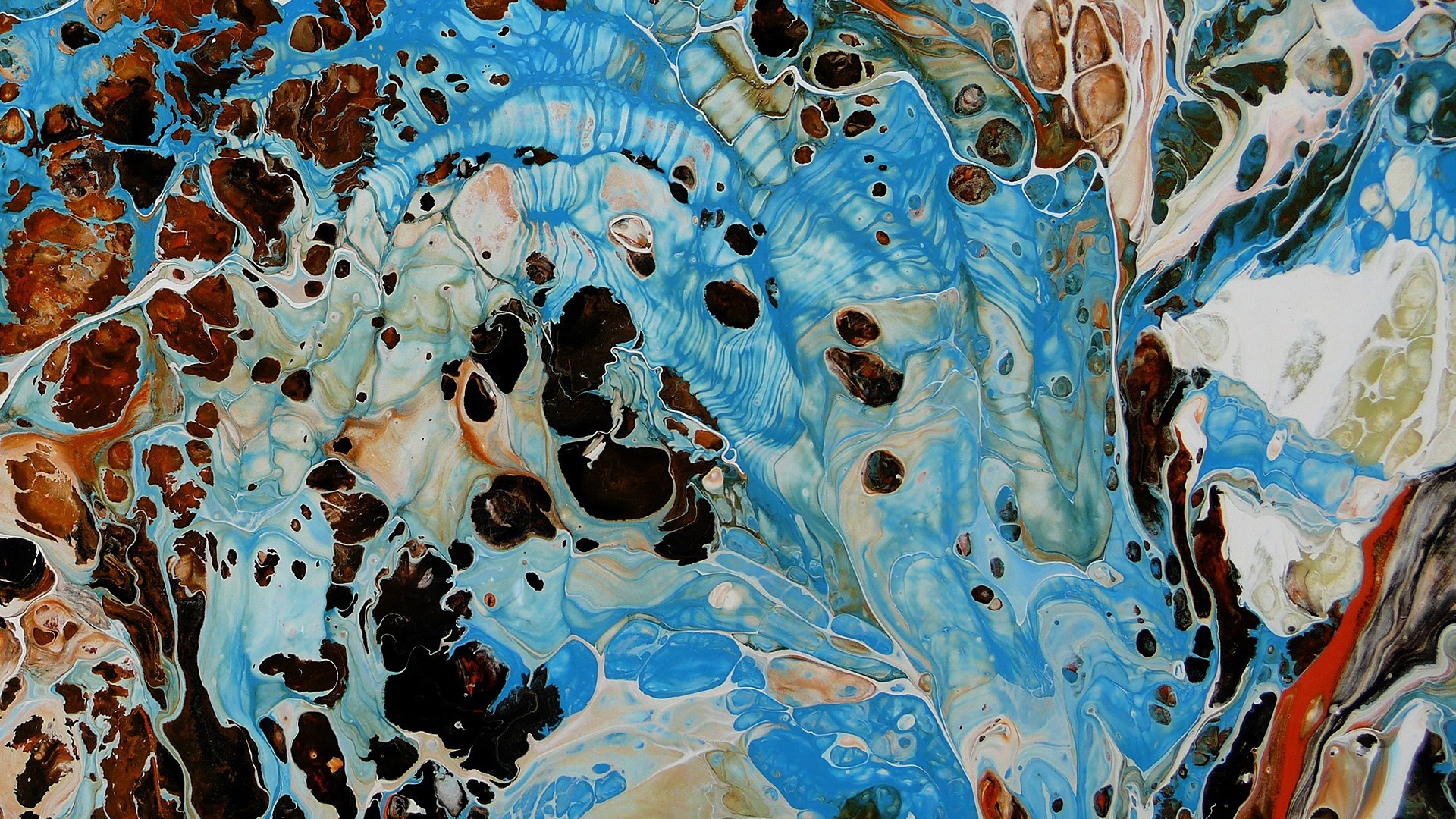 Abstract acrylic paint pour painting with blue and brown colors HD Wallpaper