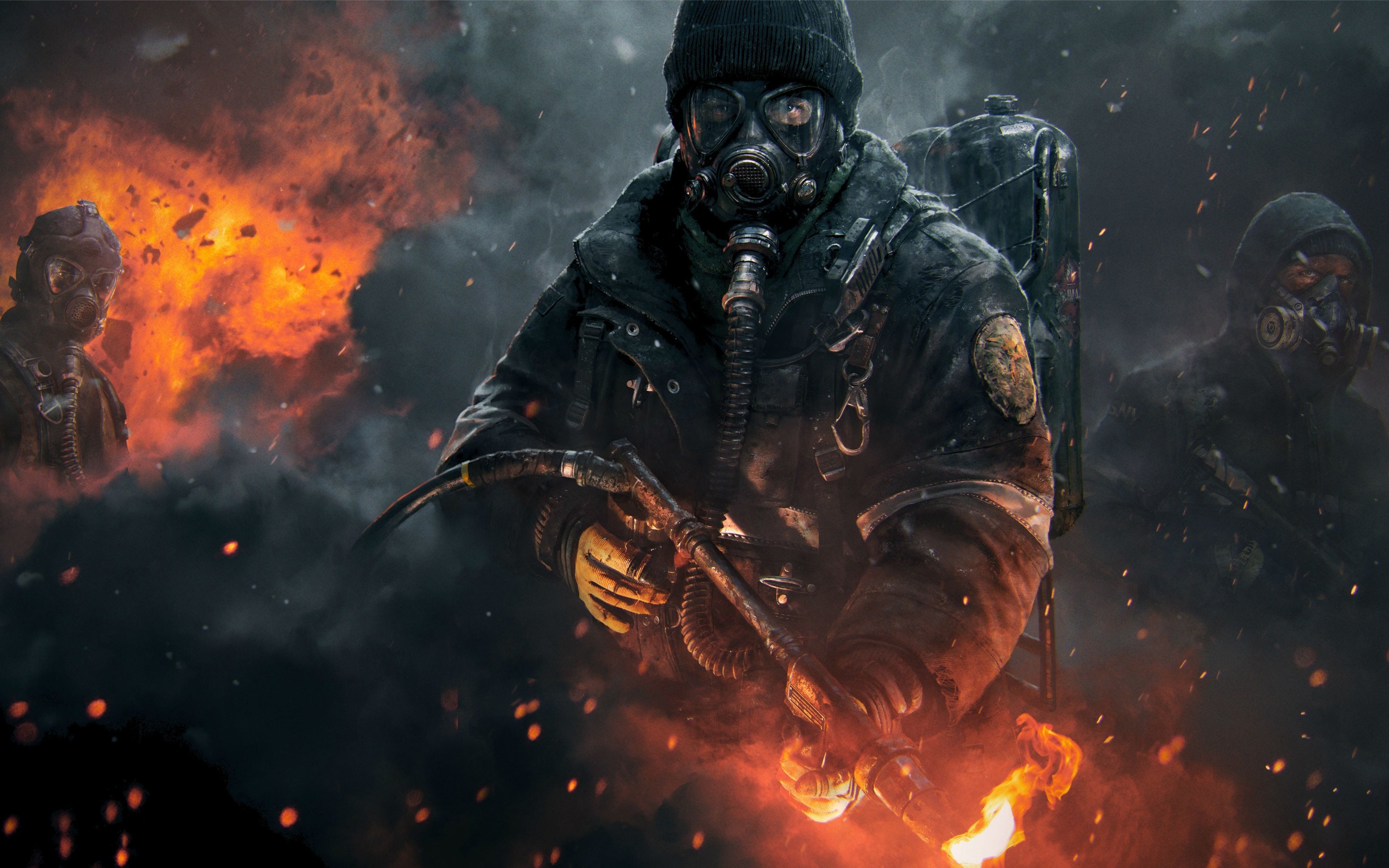 The Division Cleaners with flamethrowers in fire HD Wallpaper