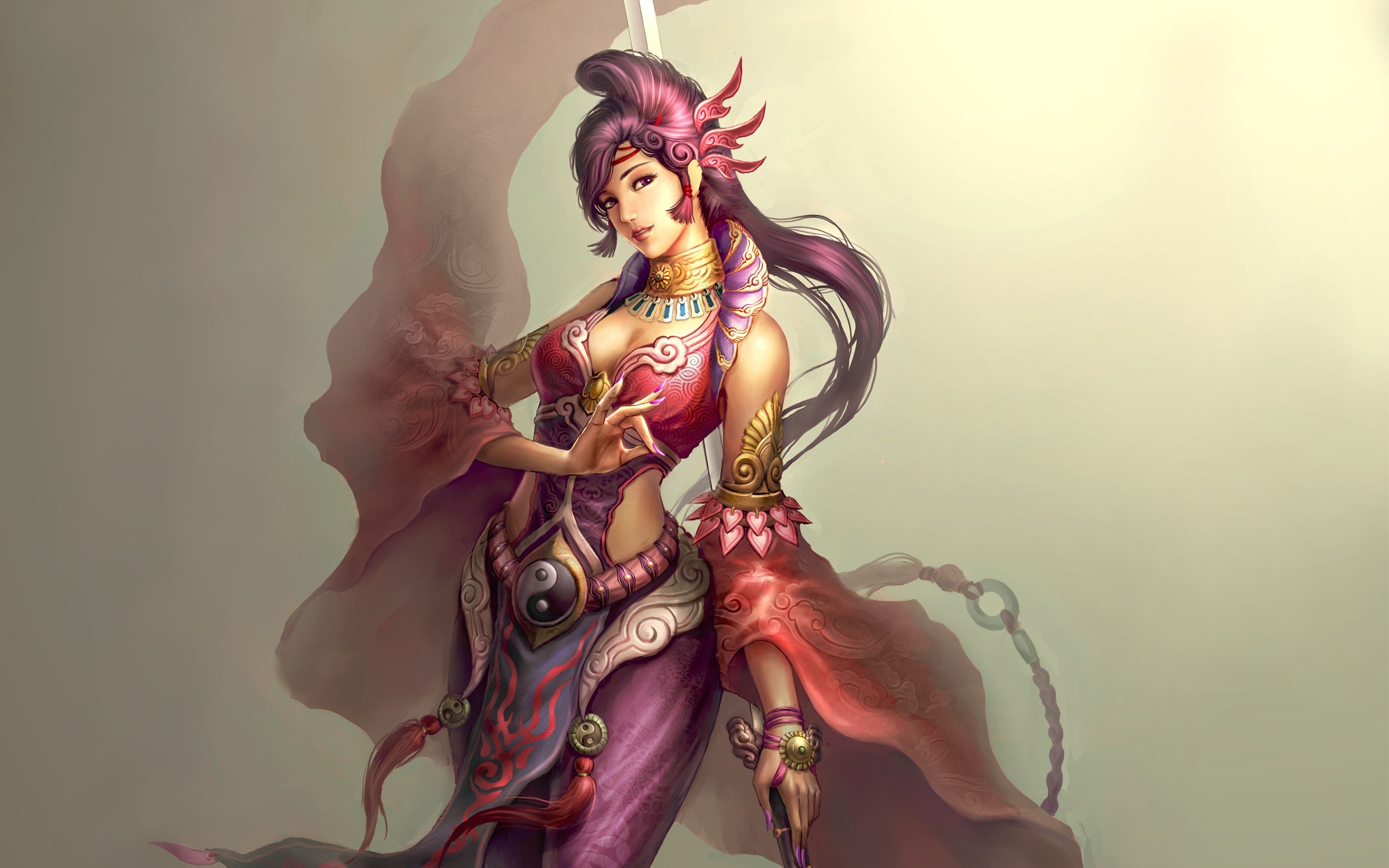 Fantasy woman warrior with sword and ornate armor HD Wallpaper