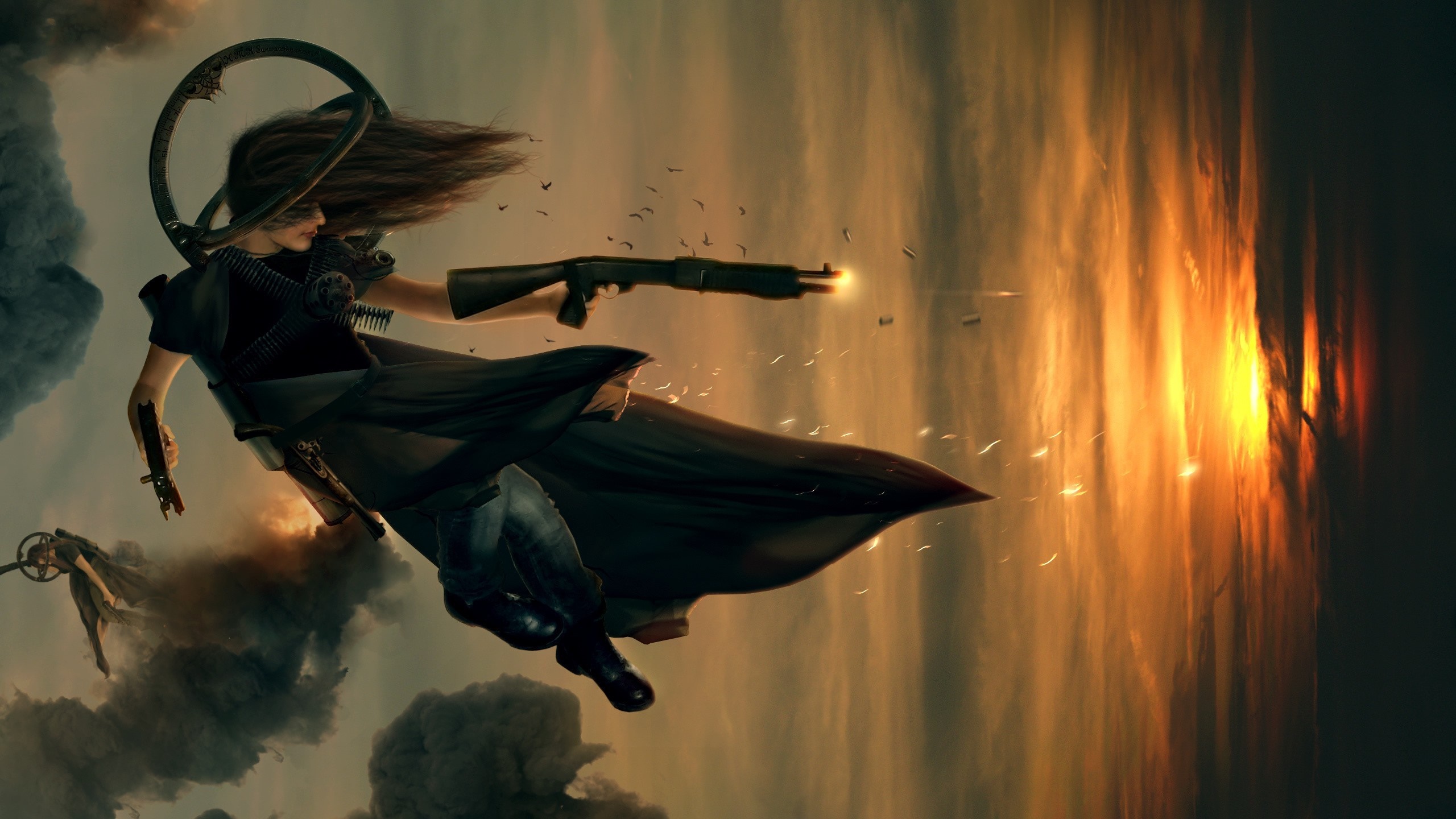Woman with shotgun in a futuristic battle HD Wallpaper