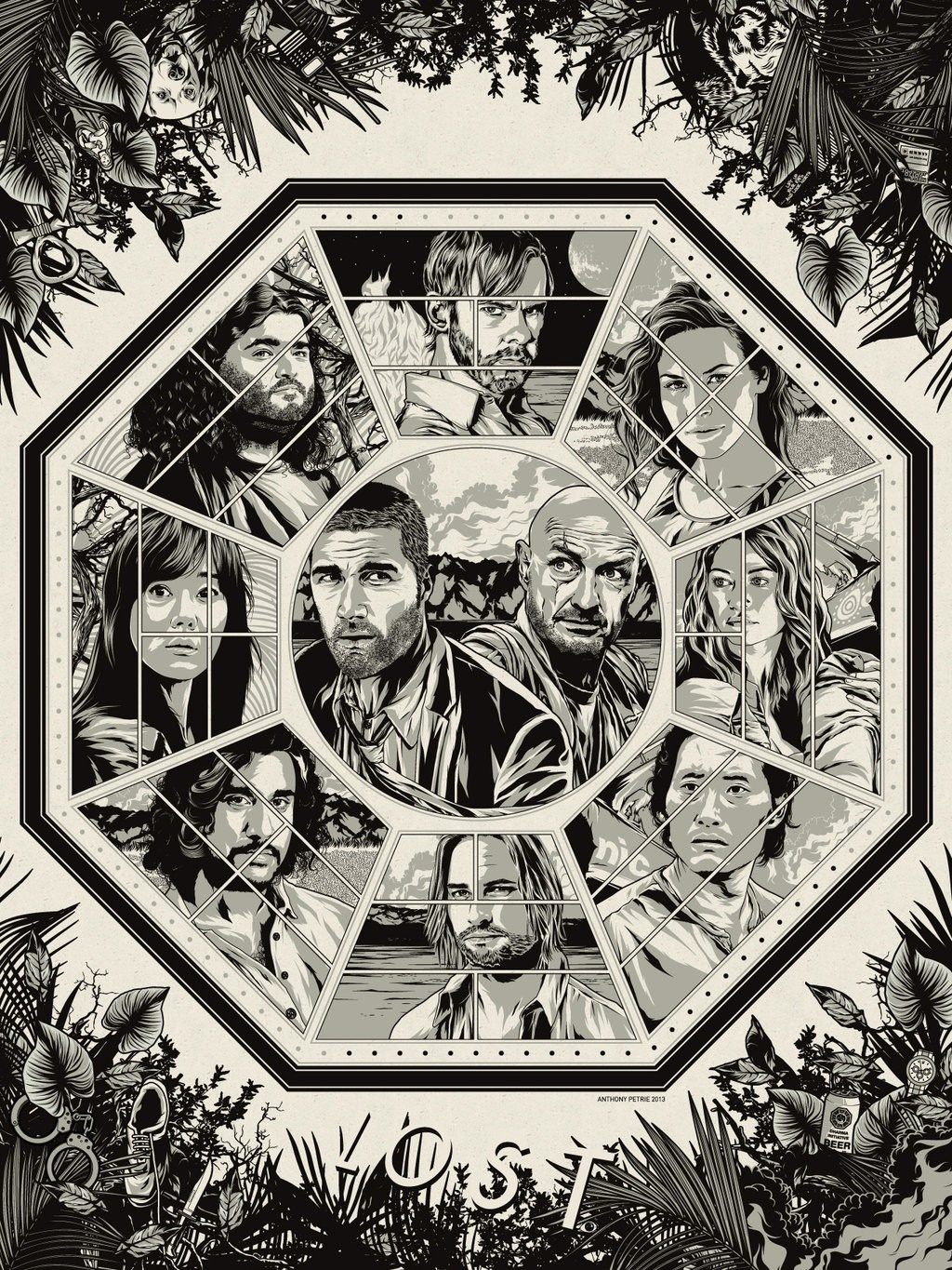 Lost Characters in Octagonal Frame HD Wallpaper