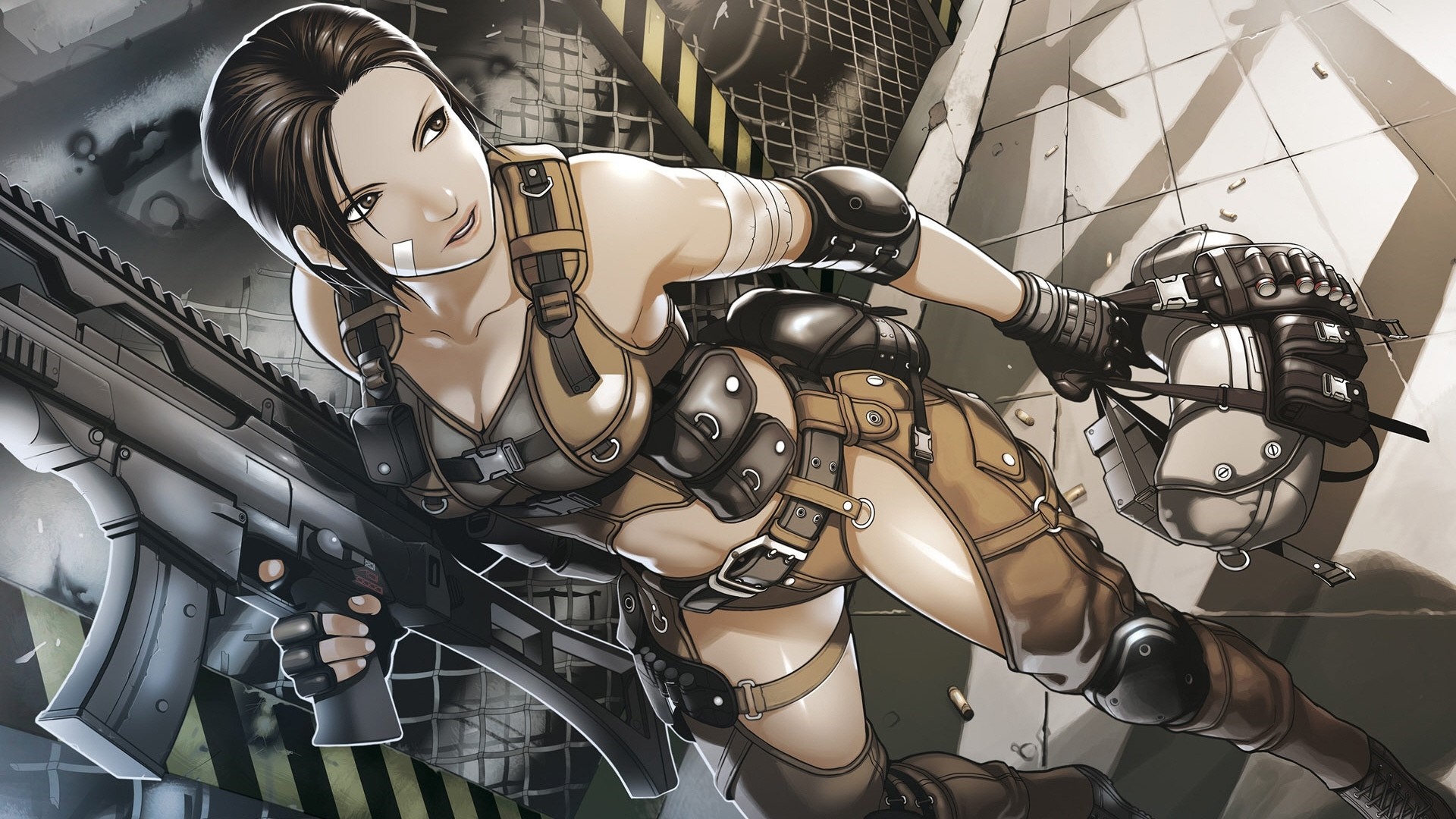 Anime soldier with a rifle and tactical gear HD Wallpaper